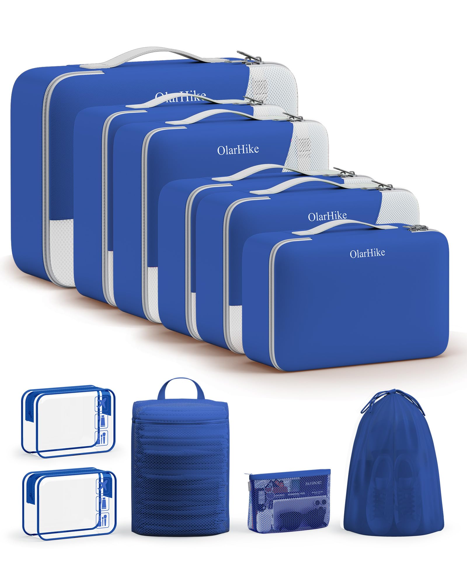 OlarHike Packing Cubes for Travel,Gifts for Women Mom,Anti-Tearing Suitcase Organizer for Luggage with Shoe &amp; Hanging Toiletry Bag,Vacation Essentials &amp; Accessories for Cruise Ship,11 Set,Klein Blue