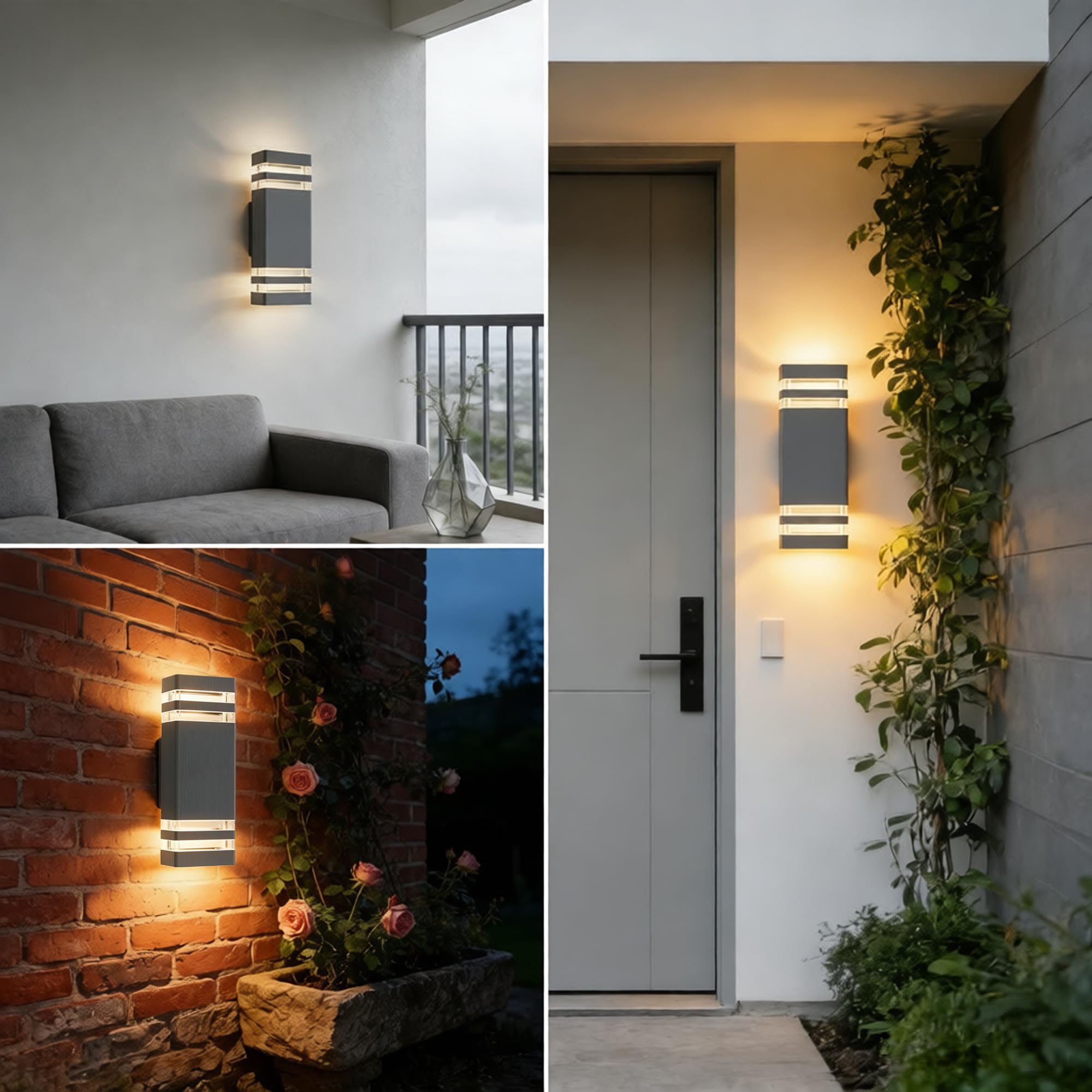 JNR Aussenlampe Wand IP54 Wasserdichte LED Wandleuchte Aussen, Außenlampe Wand 2 * 5w GU10 3000K Warmweiß Glühbirne, Außenleuchte Wand LED Aussenleuchte, Anthrazit Grau