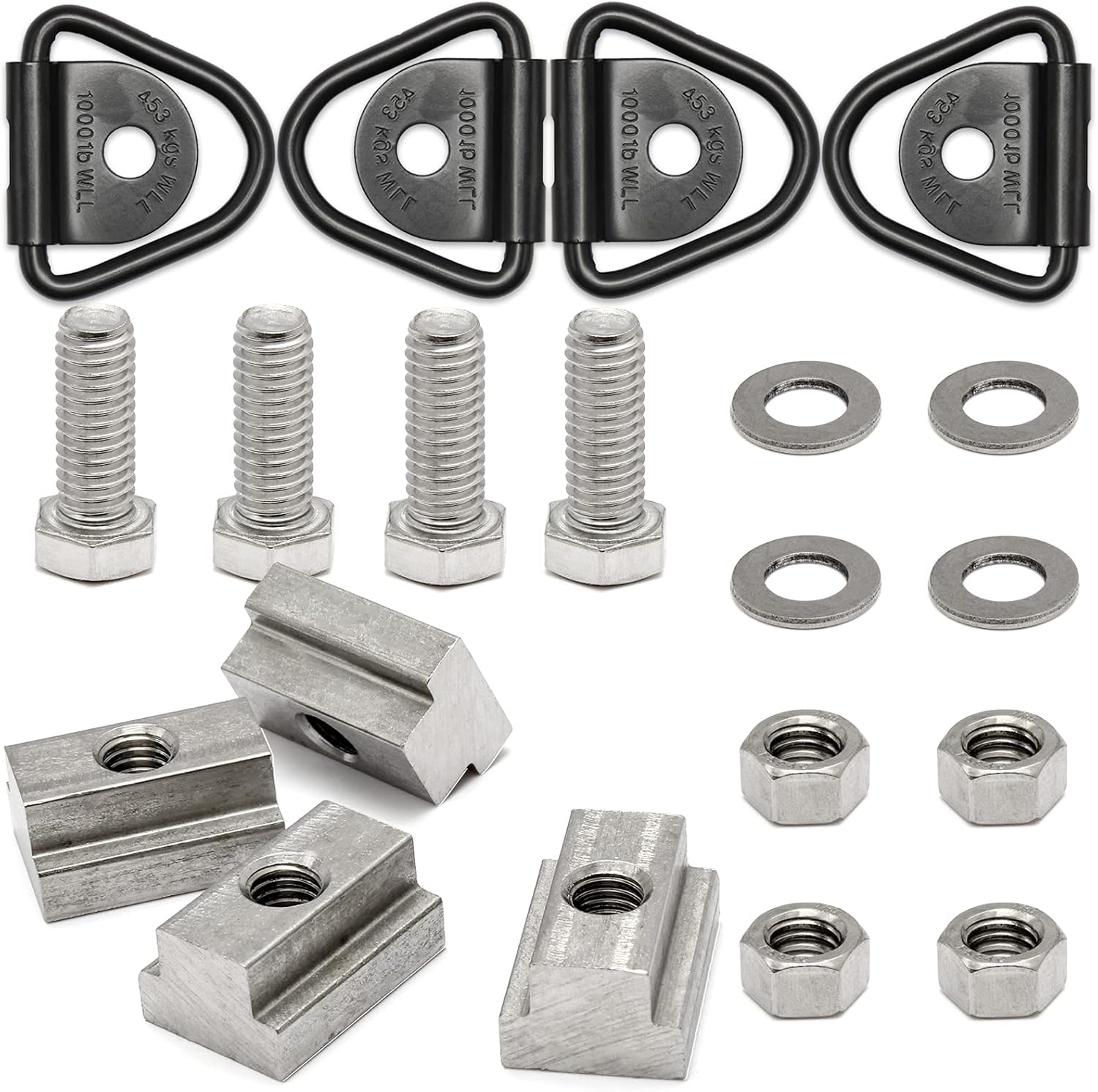 Bed Deck Rails Cleat T Slot Nuts Fits Screws with 3/8"-16 Thread 4PCS,Stainless 3/8-16 X 1 Hex Head Bolts 4PCS,Tie Down Anchors Rings Trailers Hook Cargo Bolt 4PCS for Toyota Tundra & Toyota Tacoma : Automotive