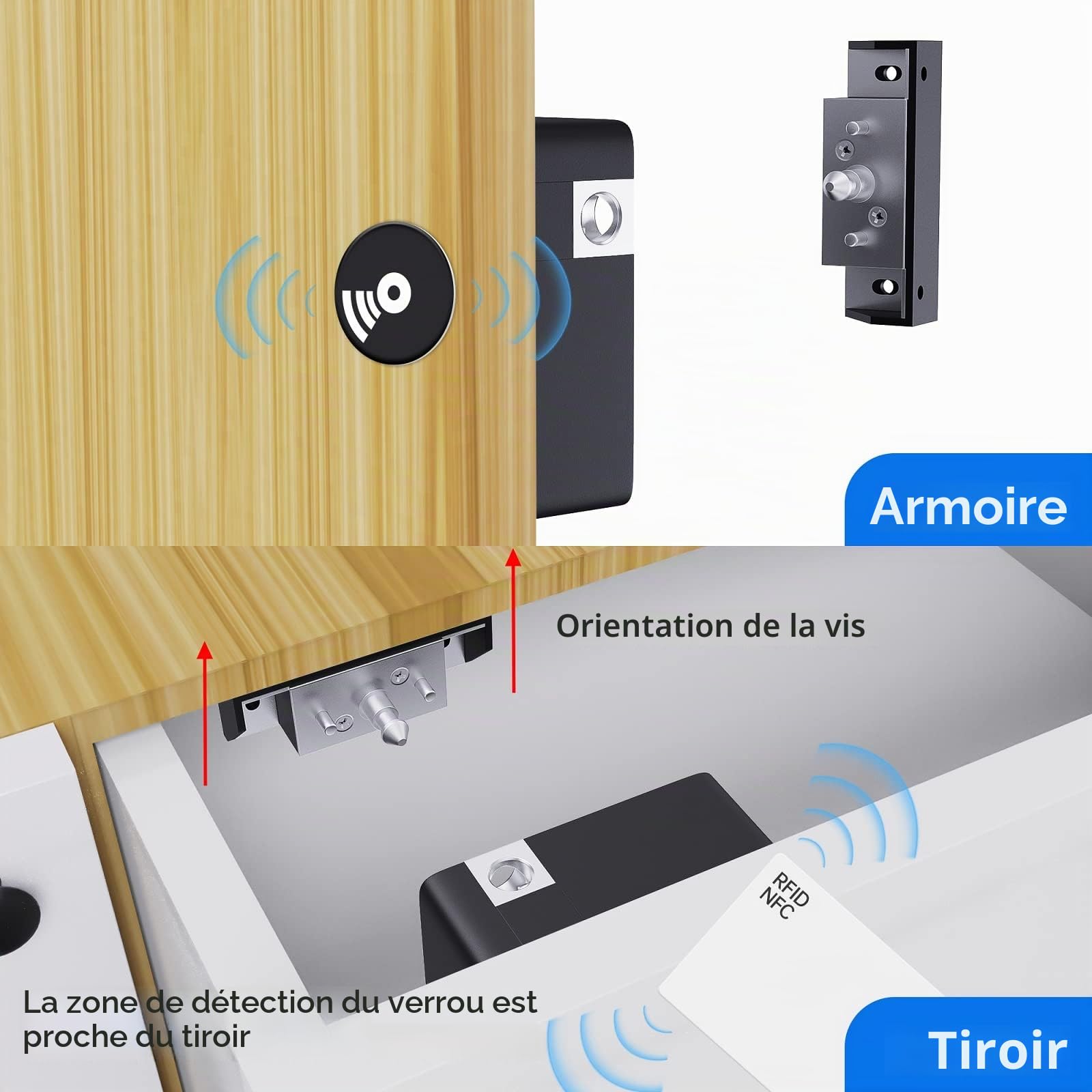Serrure d'armoire RFID, serrures électroniques NFC intelligentes pour tiroir, serrure à carte cachée pour armoire en bois, garde-manger, meubles (Android iOS)