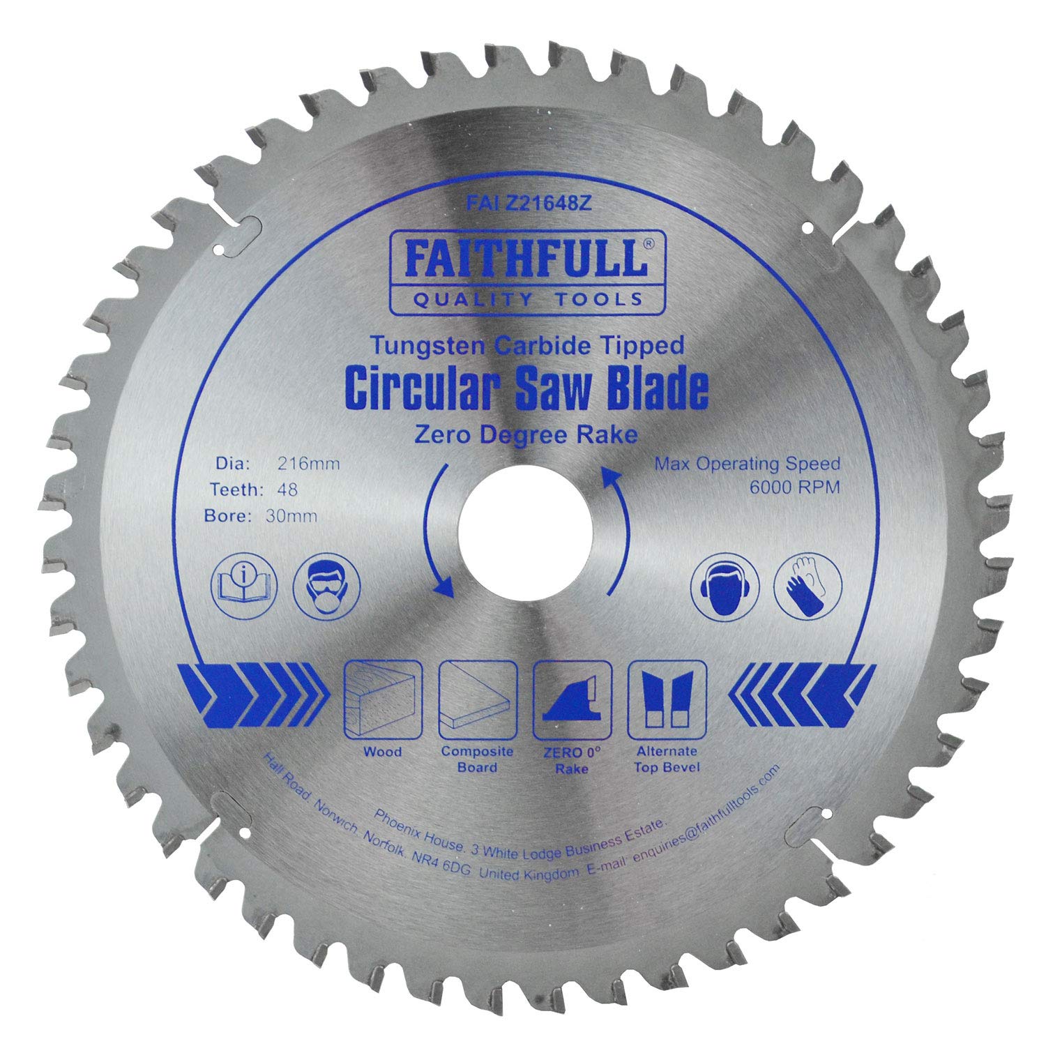 Faithfull, Lama per sega circolare, metallo duro 216 x 30 x 48 denti - FAIZ21648Z