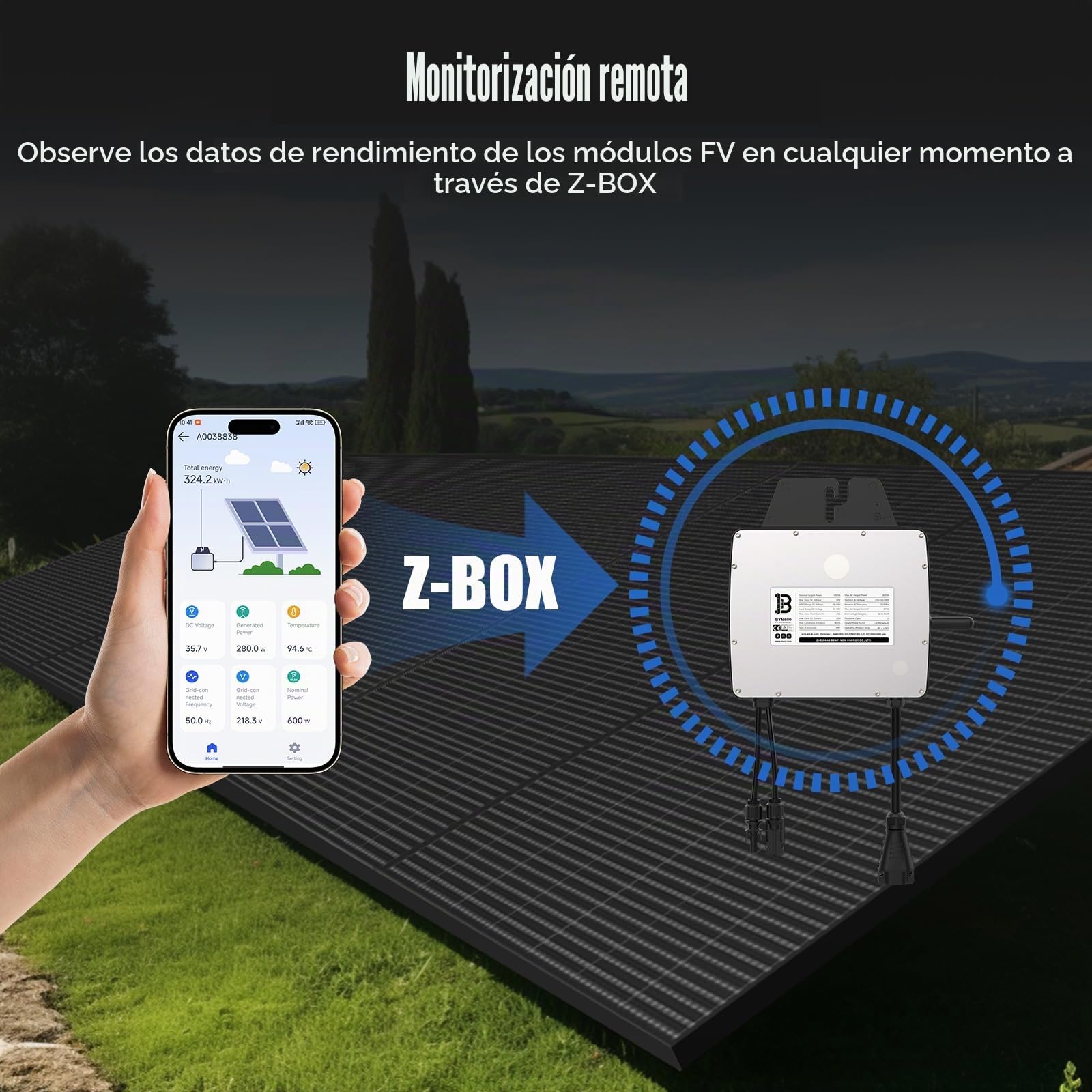 Beny Panel Solar Plug & Play, Kit Solar Independiente Completo 220 V, Kit Panel Solar - Panel Solar 430 W - Microinversor Solar 600 W - Soporte Panel Solar Ajustable - Cable 5 m