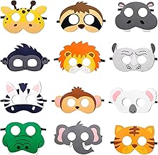 Animal Masks for Children, Pack of 12, Children's Felt Masks, Party Animals, Jungle Decoration, Birthday, Costume Parties, Cosplay Mask, Fancy Dress for Masquerade, Birthdays, Jungle Theme Party Accessories