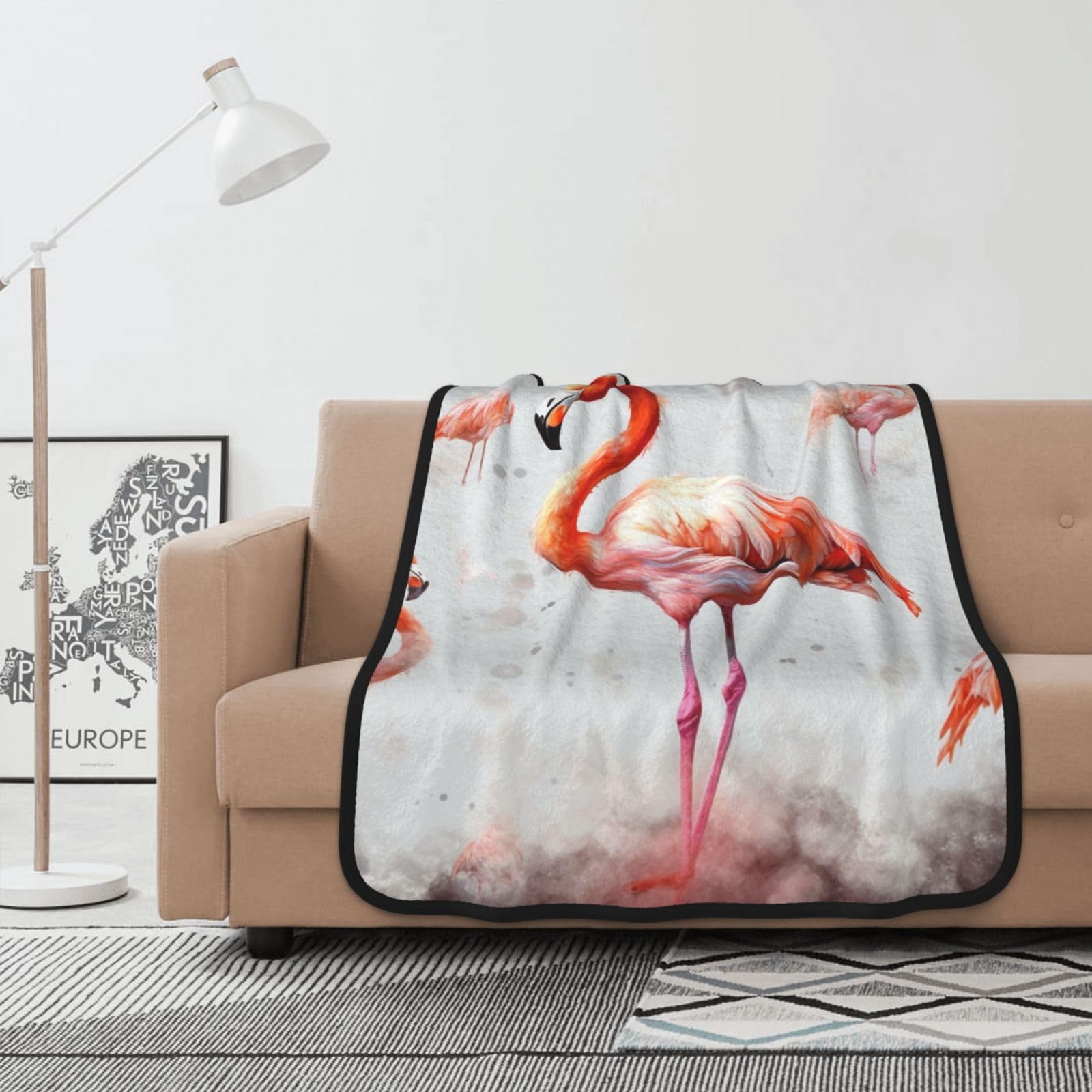 Couverture flamant rose double face en flanelle douce plaid de lit 127x101 cm