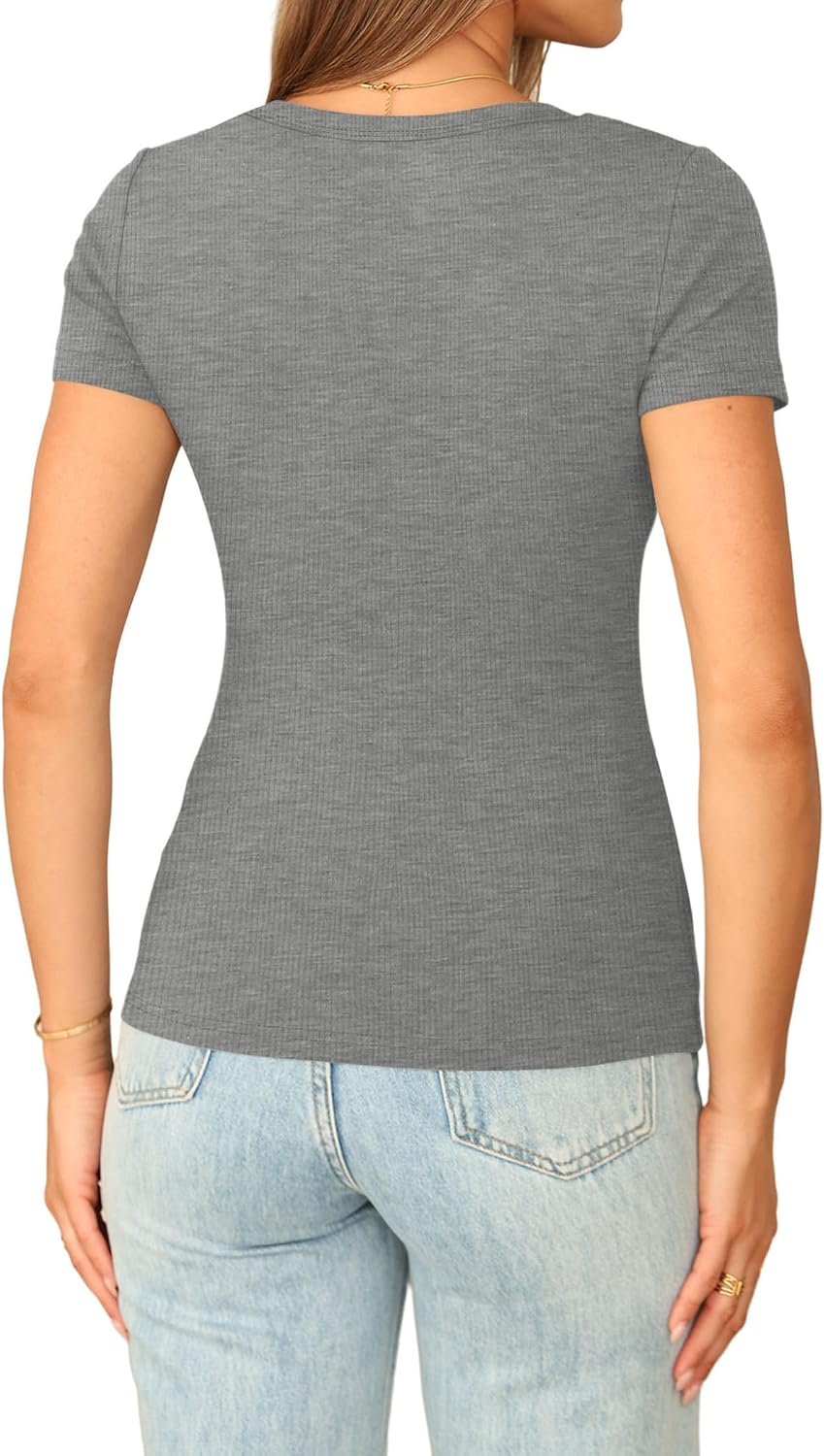 Sampeel Short Sleeve Shirts for Women V Neck Summer Ribbed Tshirts 2026 Slim Fit Spring Fashion Going Out Basic Tees image 5