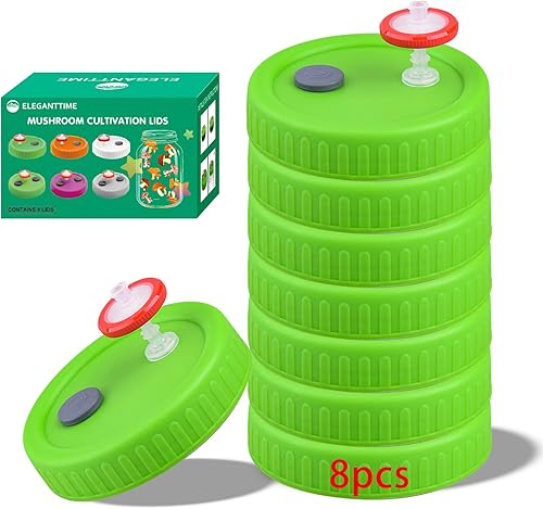 Eleganttime 8 tapas de cultivo líquido de boca ancha, tapa de tarro de cultivo con filtro de jeringa PTFE de 0.22 um y puertos de inyección