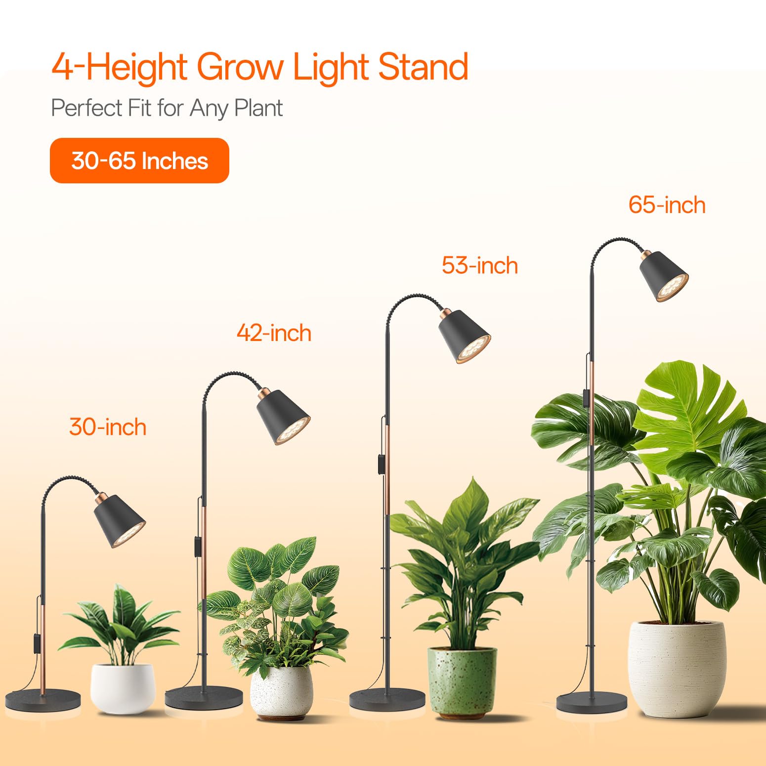Bstrip - Luz de cultivo para plantas de interior, luz de crecimiento de 65 pulgadas de alto, luz LED de planta no regulable de 18 W con lente óptica, luz de planta de espectro completo con cuello de
