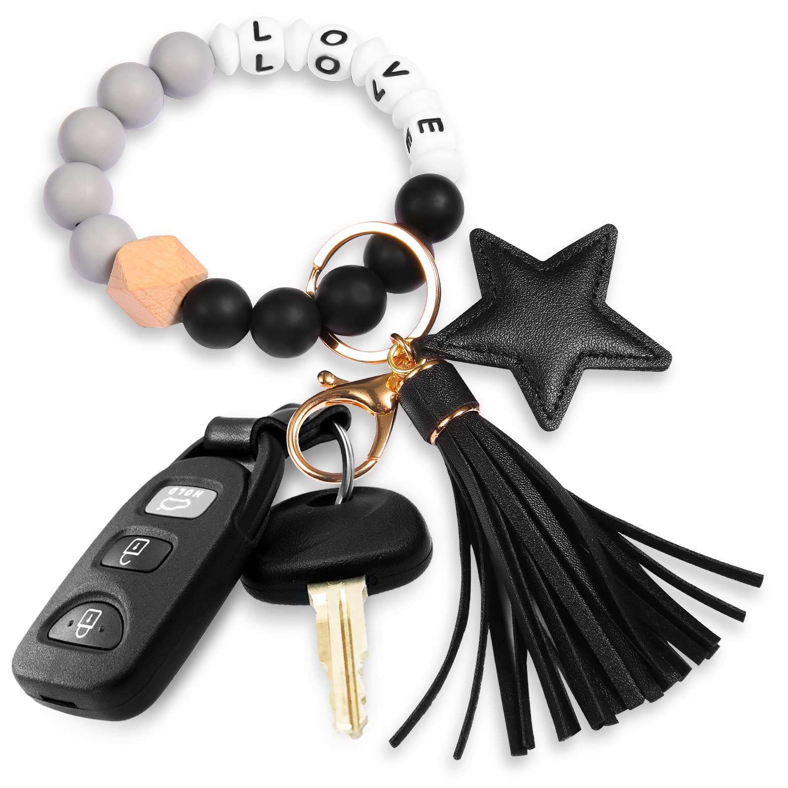 Keychain Bracelet,Taniafa Beaded Wristlet Keychain for Women,Silicone Key Ring Bracelet Womens Keychains for Car Keys