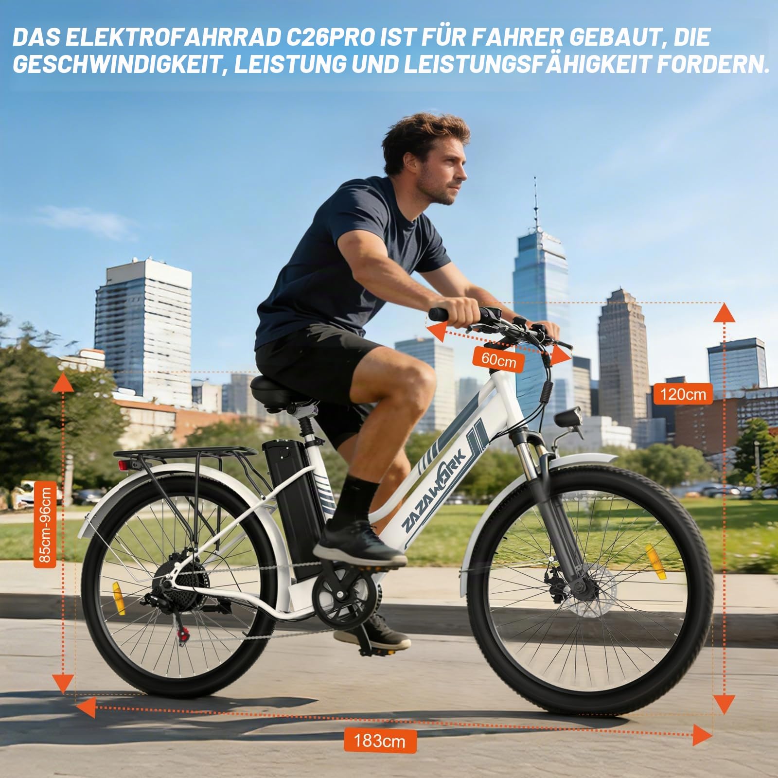 TIGUOWISH E-Bike 26 Zoll mit 100-120KM Reichweite, 250W E-Bike Damen Herren, 36V20AH Akku & 7 Gang, Elektrofahrrad mit LED-Display, Federung & 120KG Belastung für Stadt