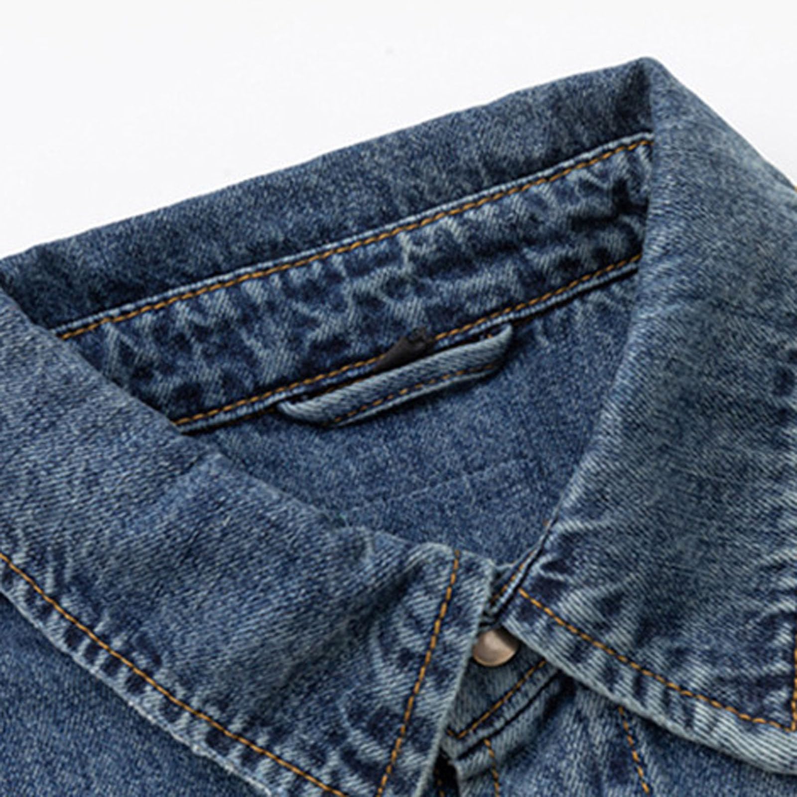Camicia in jeans da uomo e da uomo, in jacquard, con bottoni, in denim, slim fit, da cowboy, vintage, con colletto rovesciato, per il tempo libero