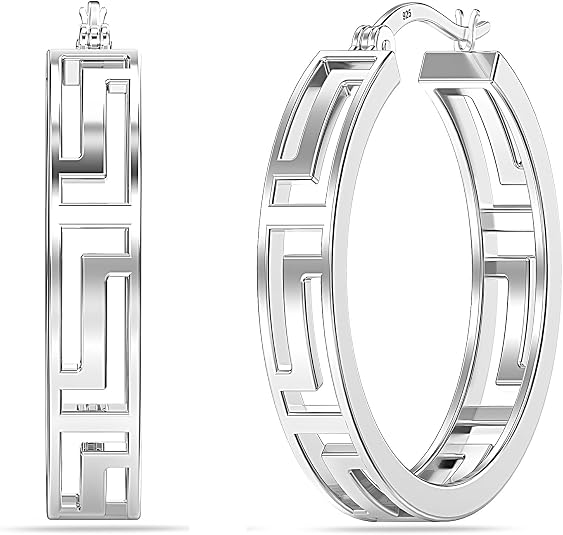 LeCalla Sterling Silver Jewelry Greek Wall Cut Out Hoop Earrings for Women Girl: Buy Online at Best Price in UAE