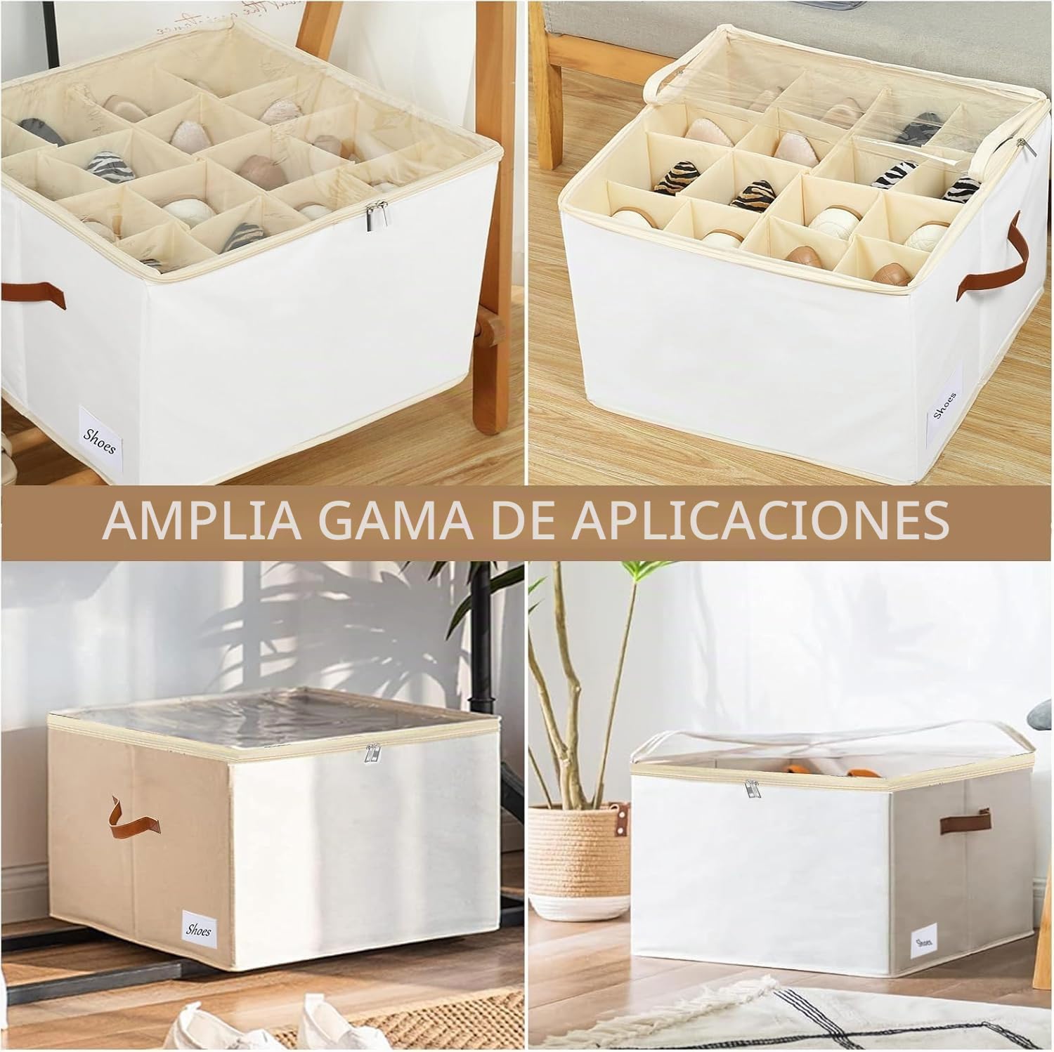 Caja para zapatos, Organizador Zapatos Armario, Cajas Almacenaje Zapatos Plegable, Caben 12 Pares con Tapa Transparente, Soporte Inferior y Asas Reforzadas