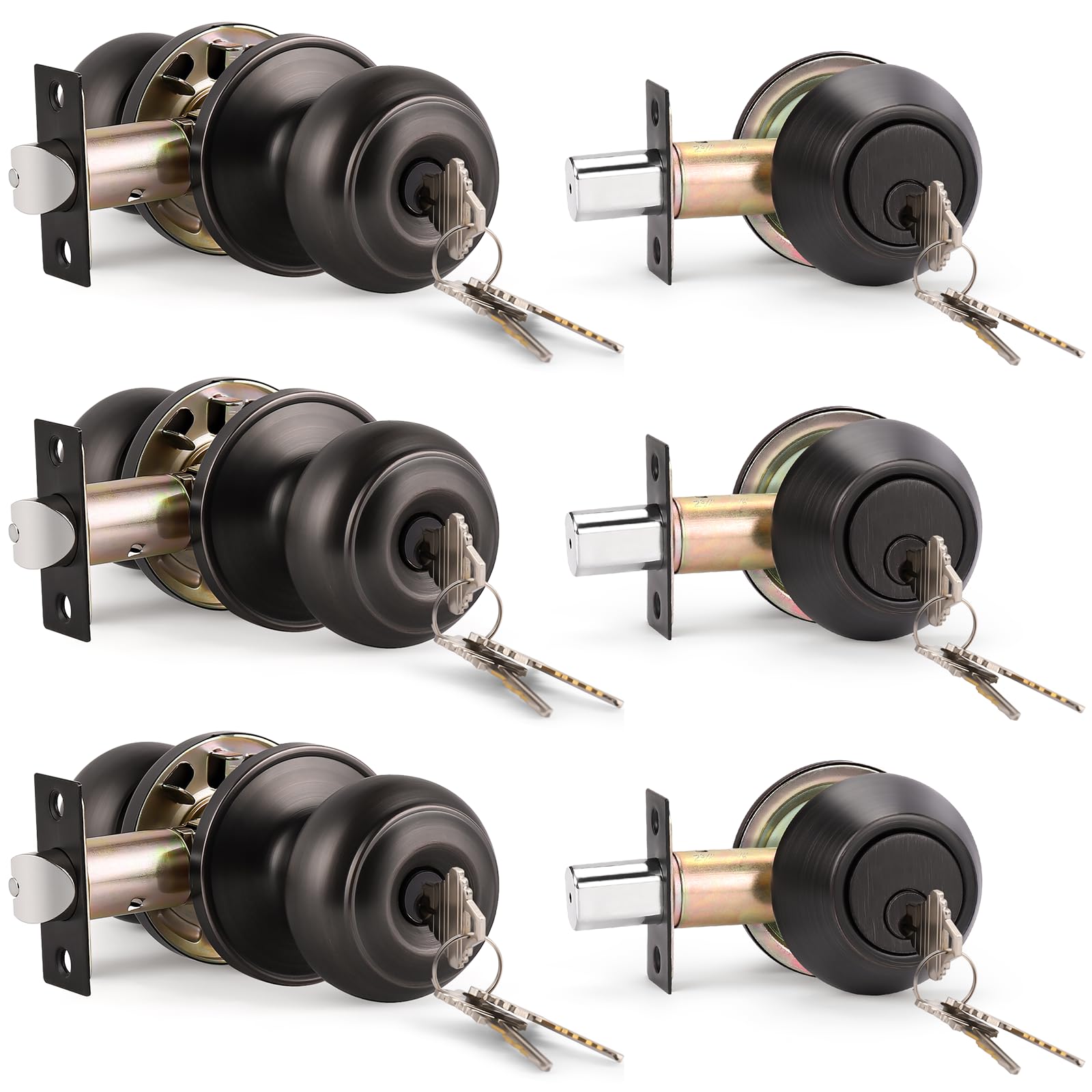 KNOBWELL Matte Black Door Knobs - Keyed Entry Set -25