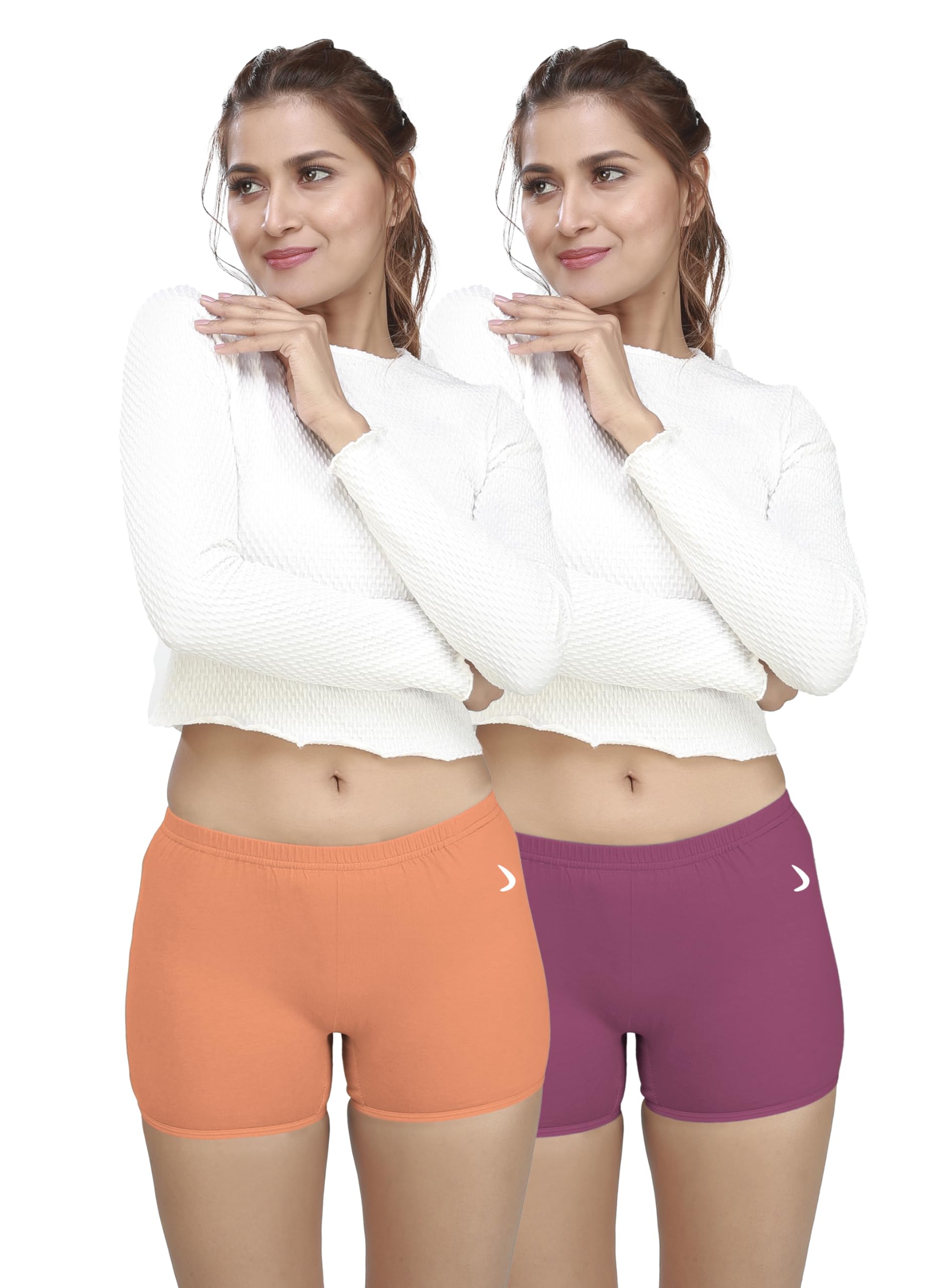 Flora Women's Boyshorts|100% Combed Cotton|High-Waist Comfort Fit|Soft & Breathable Panties|Multicolor Solid|Snug Fit|(75 CM|Size XS) - Orange + Purple (Pack of 2)(FLORA-2P-XS-C1_bzr)-image-33