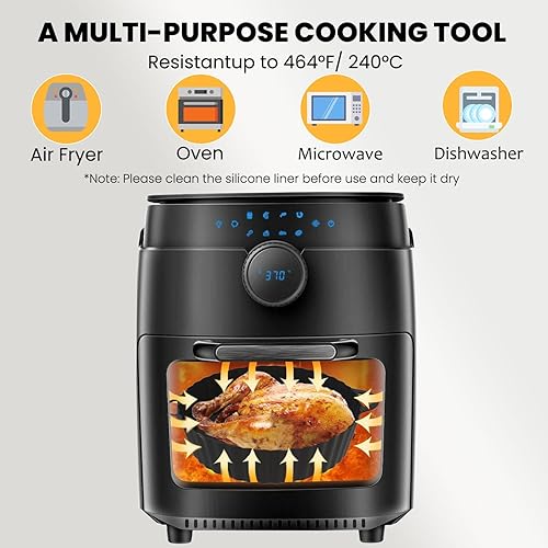 Miniatura 6 de iCakper Forros de silicona para freidora de aire, 2 piezas de freidora de aire de silicona reutilizables de 8.3 pulgadas, accesorios para freidora