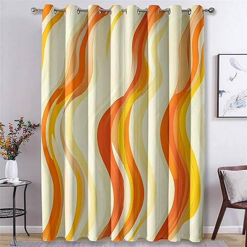 Miniatura 11 de 70s Retro Curtains 45 Inch Length 2 Panels Set, Abstract Boho Swirl Balckout Curtains for Bedroom Living Room Decor, Groovy Orange Grommet Thermal