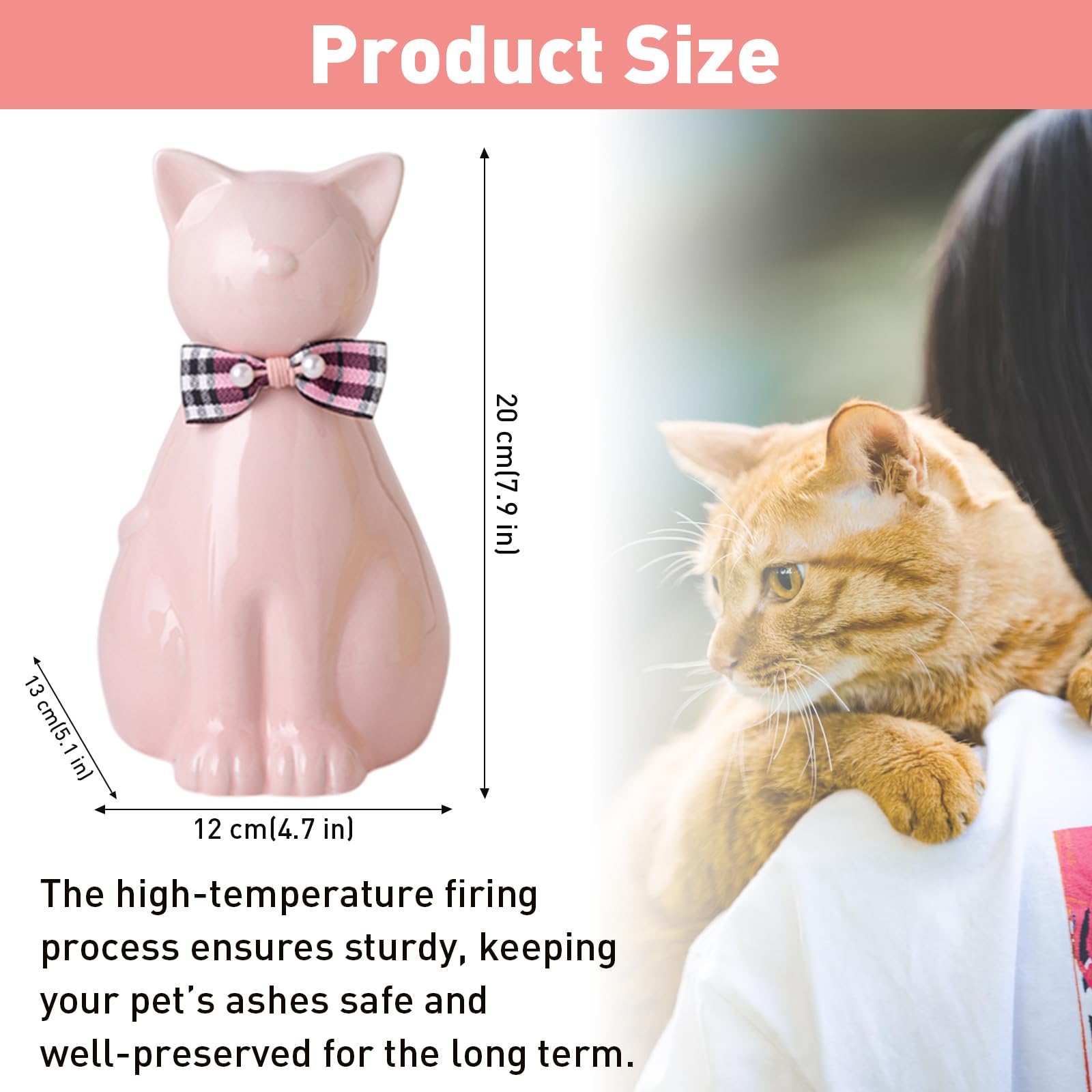 Urna in Ceramica Artigianale per Ceneri di Gatto, Statua Funerale Memoriale per Animali Domestici (Rosa)