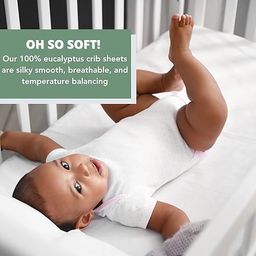 Miniatura 6 de THE HAPPY HIPPO Sábanas de cuna de eucalipto orgánico para niños y niñas, ropa de cama 100% Tencel, suave, refrescante y transpirable, sábana bajera