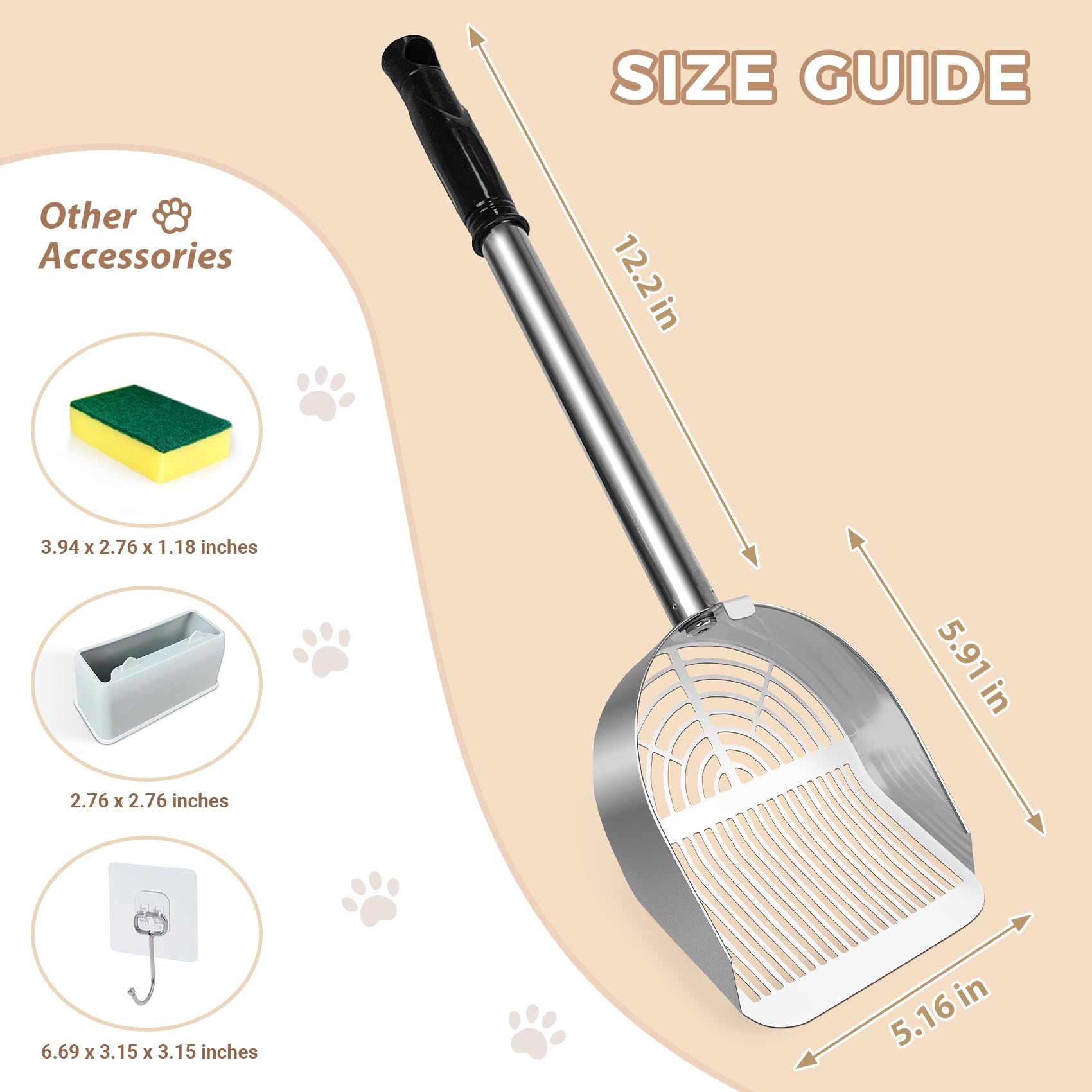LIHOOOOM Cat Litter Scoop Deep Shovel, Detachable Long Handle Litter Scooper, Metal Cat Litter Scoop, Stainless Steel Cat Litter Scoop, Kitten Pooper Lifter, Kitty Metal Scooper with Holder Strip Hole - image 2