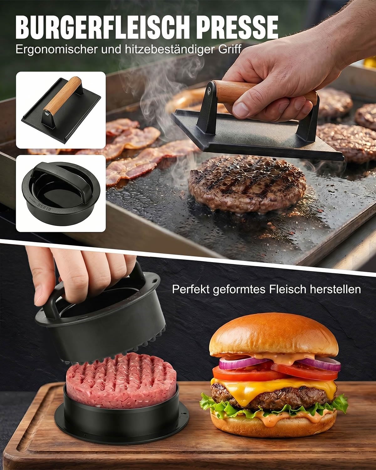 32 teiliges Plancha-Zubehör-Set, BBQ Grillbesteck Set Edelstahl Grillzubehör, mit Plancha-Spachtel, Smash Burgerpress, Burgerglocke, perfektes Grillgeschenk für Männer und Väter