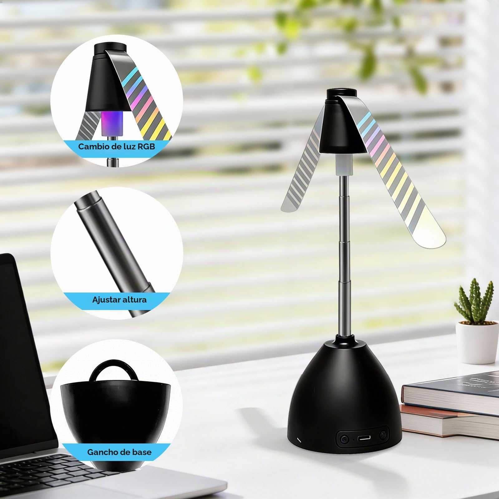 Ventilador repelente de moscas, paquete de 4 trampas para mosquitos con ajuste de altura, 8 modos de iluminación RGB, control de insectos físico sin químicos para fiestas, barbacoas, picnics y el