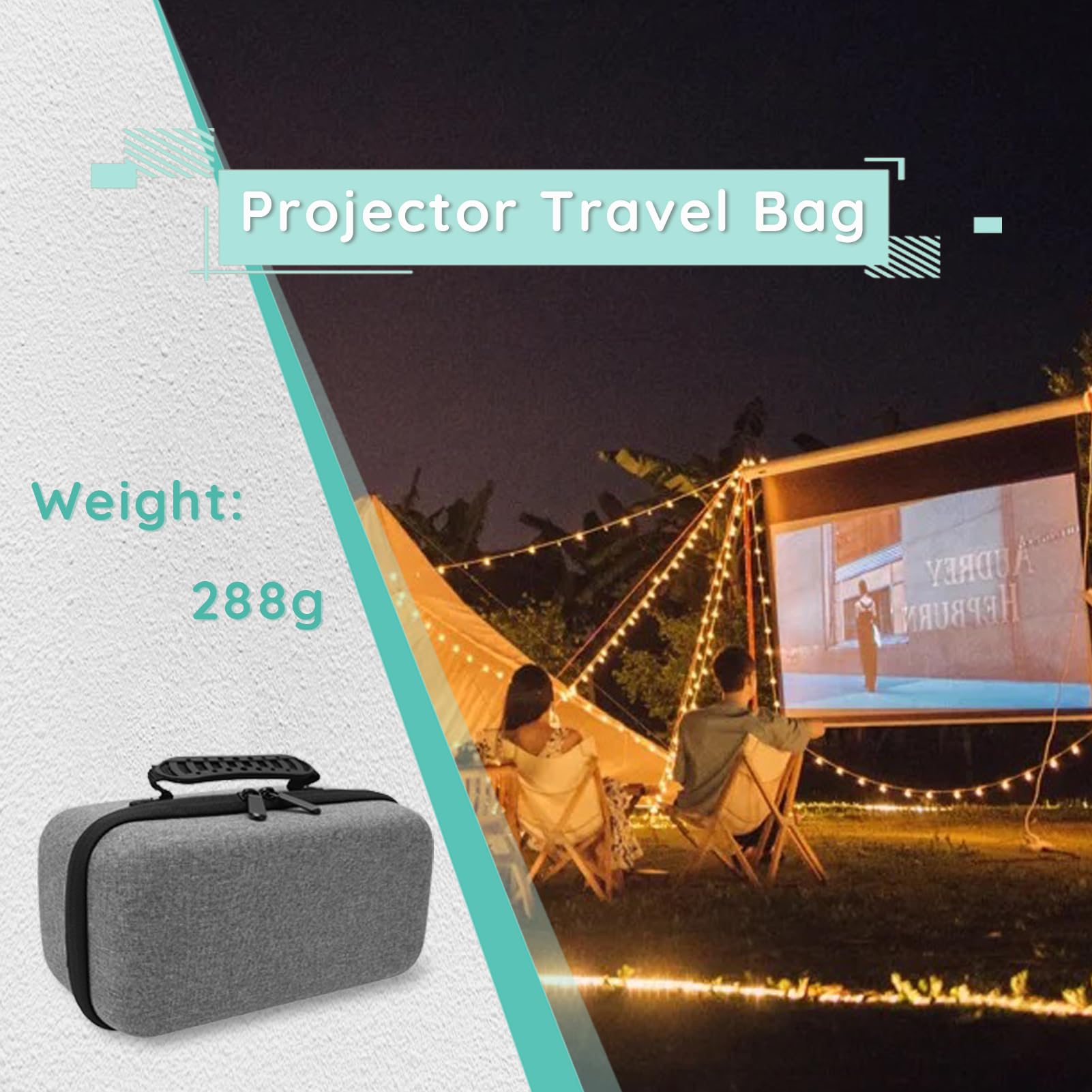 Projektortasche für Capsule 3 Laser 1080P, Langlebige, Wasserdichte, Rüttelfeste EVA-Projektortasche, Reise-Projektorbox, Tragbare Projektor-Tragetasche (grau)