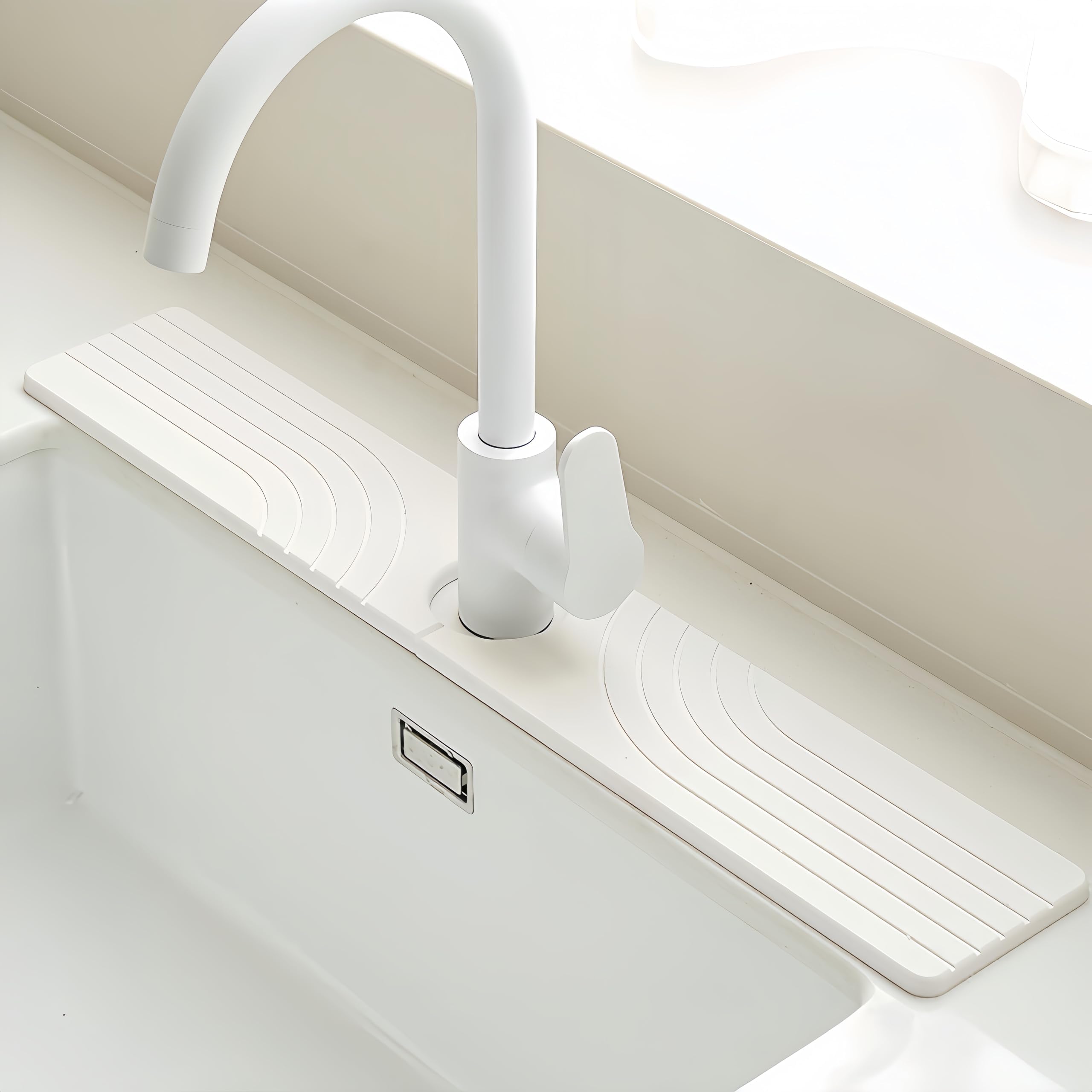 Faucet Mat for Kitchen Sink, 23.6" x 3.9" Diatomaceous Earth Water-Absorbing Stone Tray,Fast Drying, Splash Guard for Kitchen and Bathroom Counter