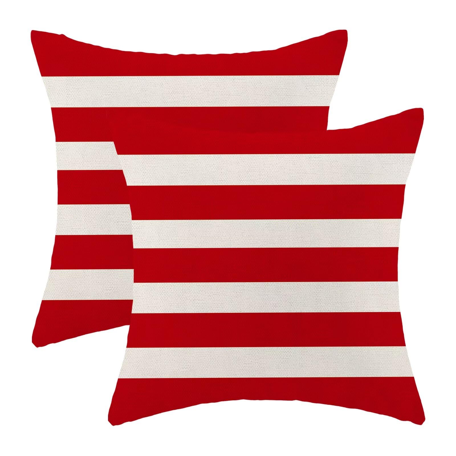 4th of July Patriotic Throw Pillow Covers 18x18 Inch Set of 2, Memorial Day Red Stripe Decorative Pillow Covers Independence Day Outdoor Cushion Cover for Sofa Couch Farmhouse Room Bed Decor