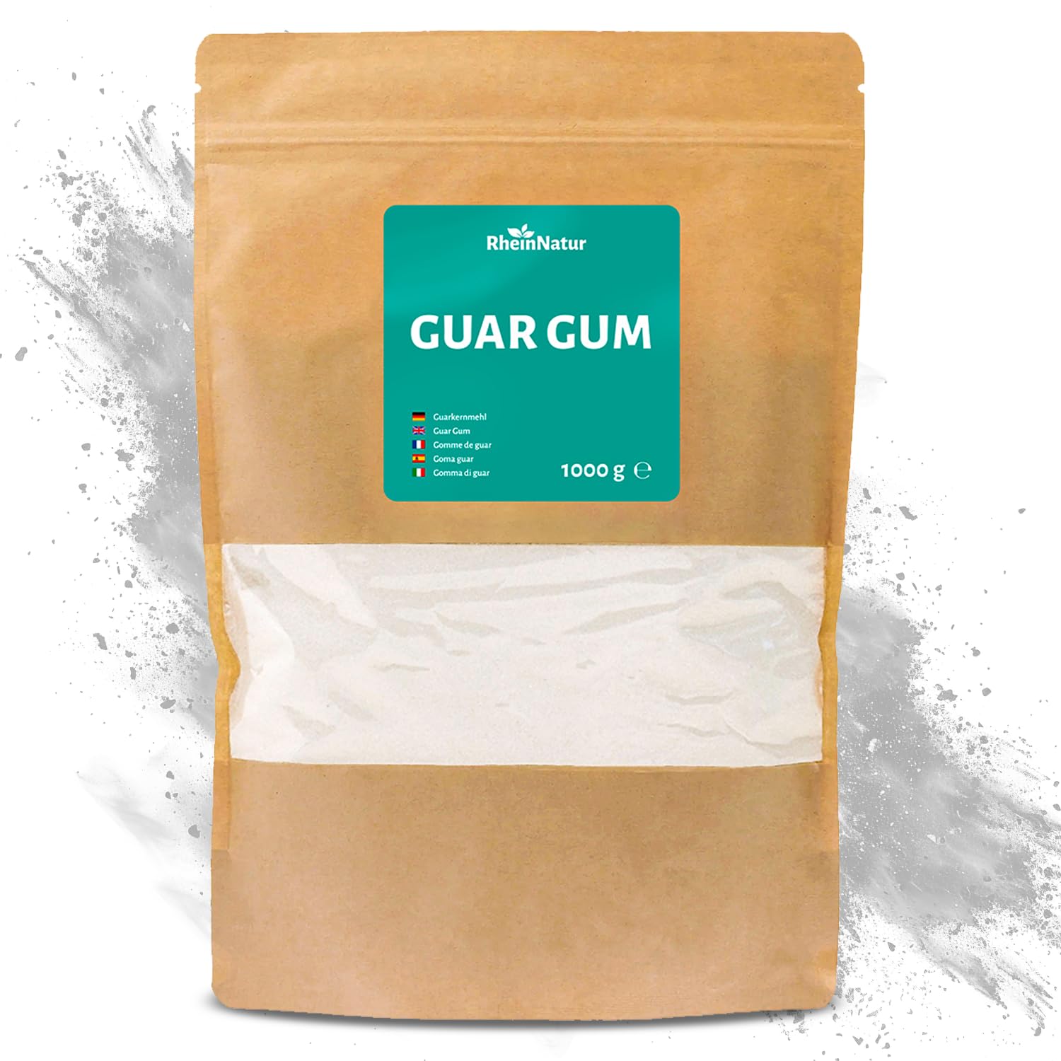 RheinNatur Guarpitmeel, 1 kg, guar gumpoeder als natuurlijke stabilisator voor ijs, soepen, sauzen, plantaardig bindmiddel en verdikkingsmiddel, smaakneutraal en veganistisch, zakje van 1000 g 1000g