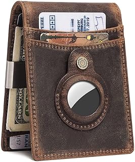 Airtag Wallet Men, Wallet for Men with Airtag Holder, Genuine Leather Credit Card Wallet, Bifold Slim Wallet for Air Tag GPS Tracker, RFID Minimalist Front Pocket Wallet, Airtags Accessories