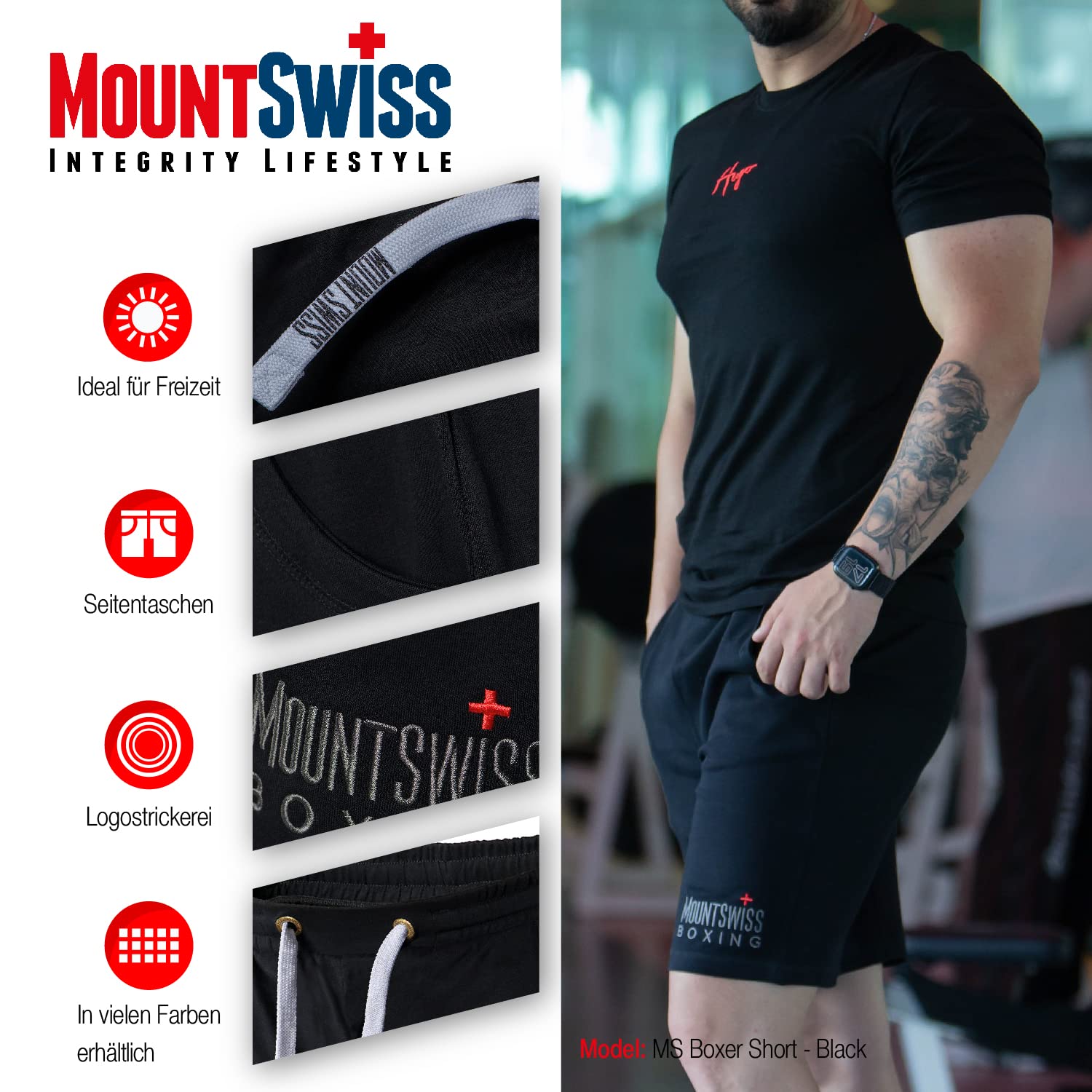 Mount Swiss Herren Shorts bis 8XL 100% Baumwolle große Größen elastischer Bund Taschen atmungsaktiv