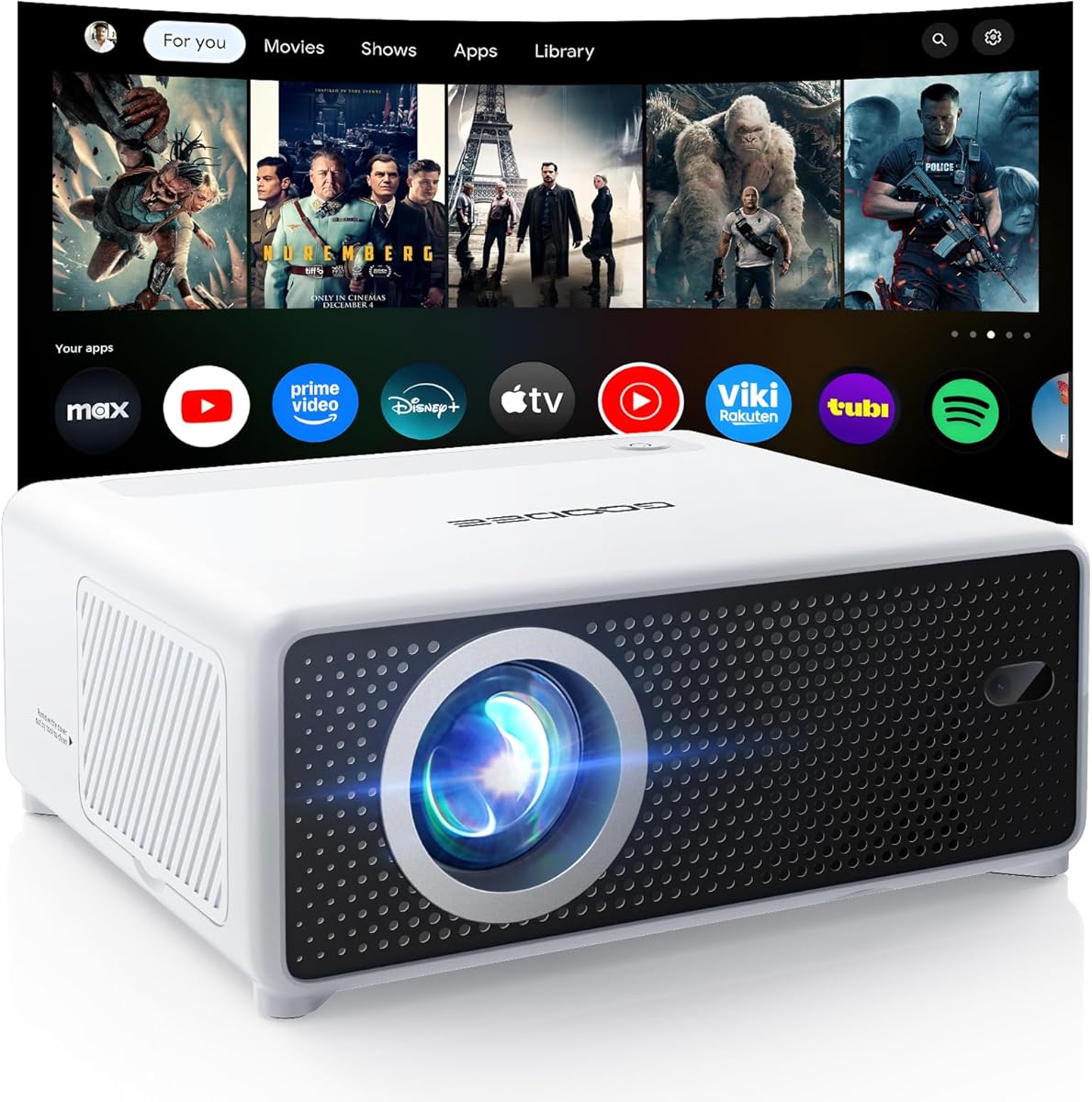 GOODEE Mini Smart Projector with WiFi and Bluetooth - Compatible with Netflix/YouTube/PrimeVideo, Electric Focus & Keystone, Short Throw Portable Video Projector Full HD for Indoor/Outdoor/Camping