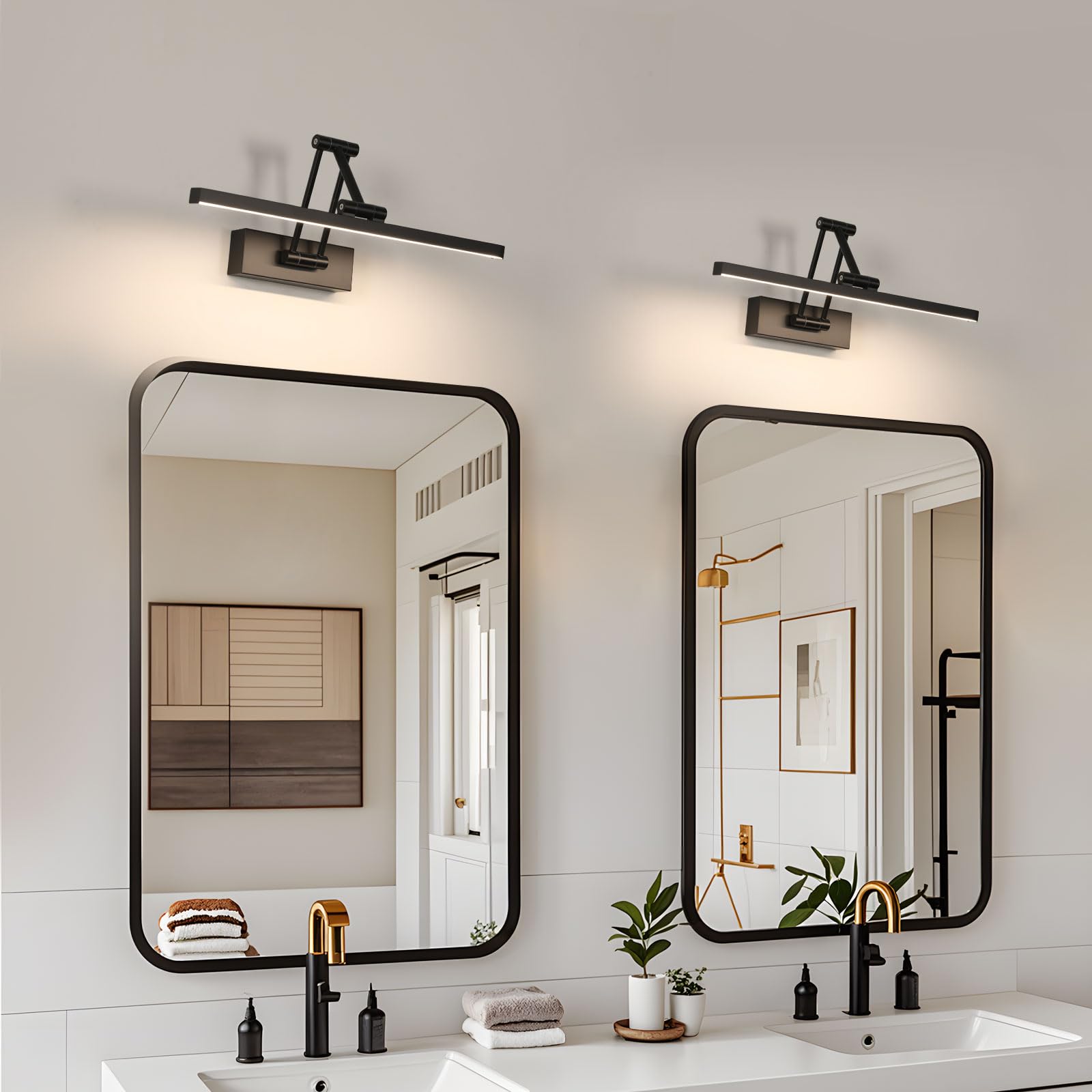 Goeco Luce Specchio Led 40cm, 9W Bianco Neutra 4000K Lampada Armadio Girevole, IP20 Lampada da Specchio, Nero