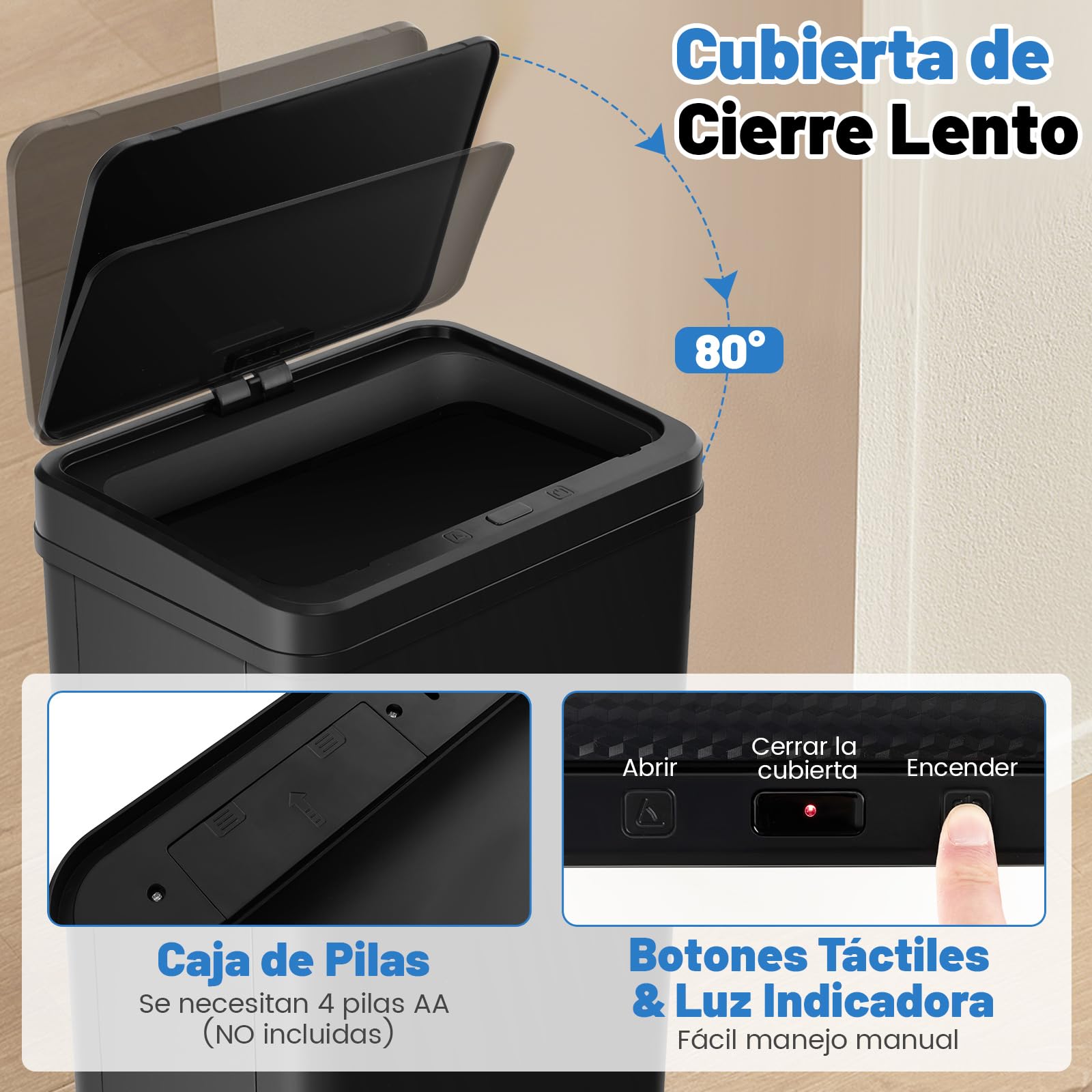 COSTWAY Cubo de Basura Cocina 50 L, Papelera Cocina Inteligente con Sensor de Movimiento Automático, Patas Desmontables, Cubo Basura de Metal de Diseño Elevado, para Cocina, Oficina (Negro)