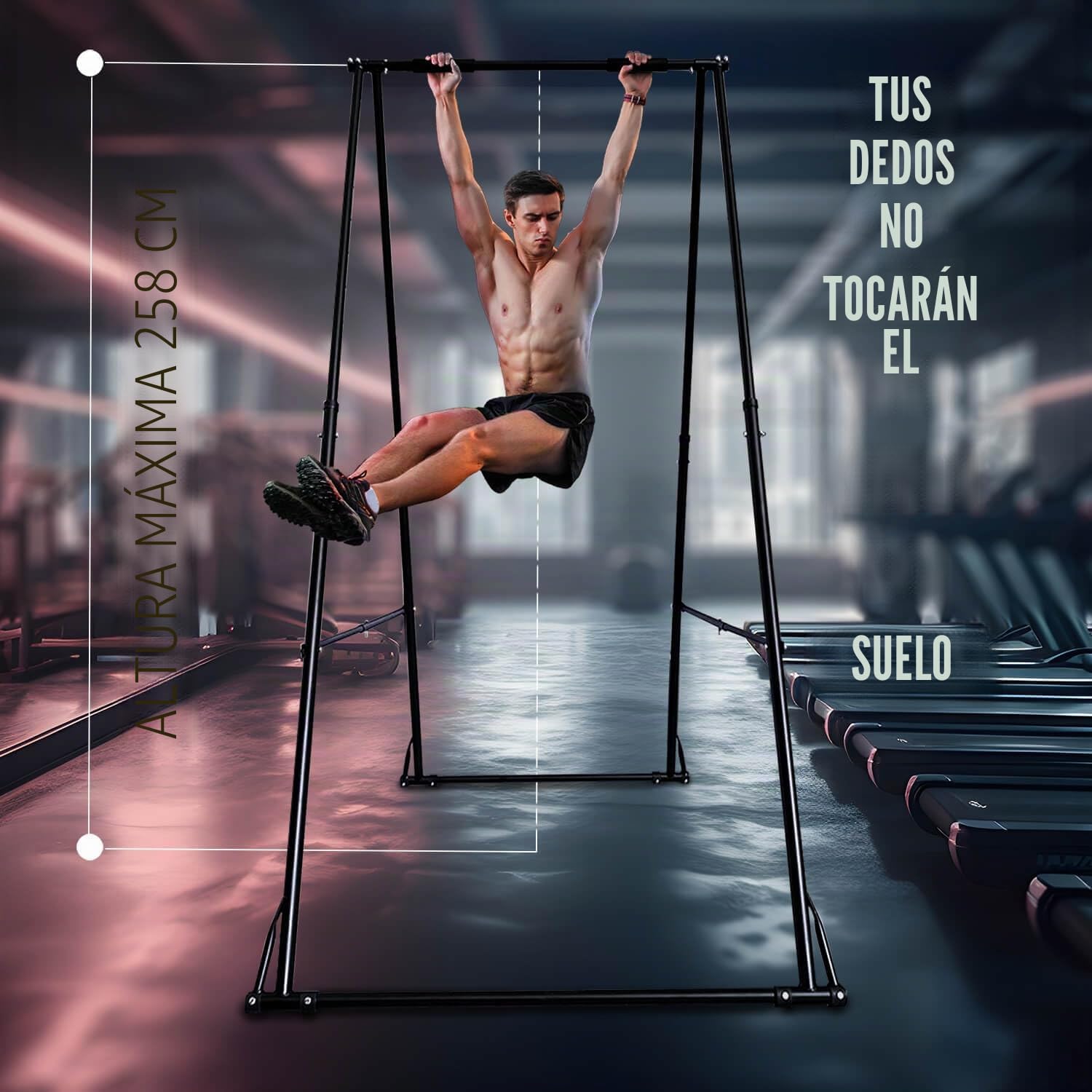 Barra de dominadas alta y plegable. Maquina de dominadas estable para el suelo en casa, interior y exterior. Gym fitness pull up bar station ajustable. Aparatos de gimnasio duraderos para ejercicios