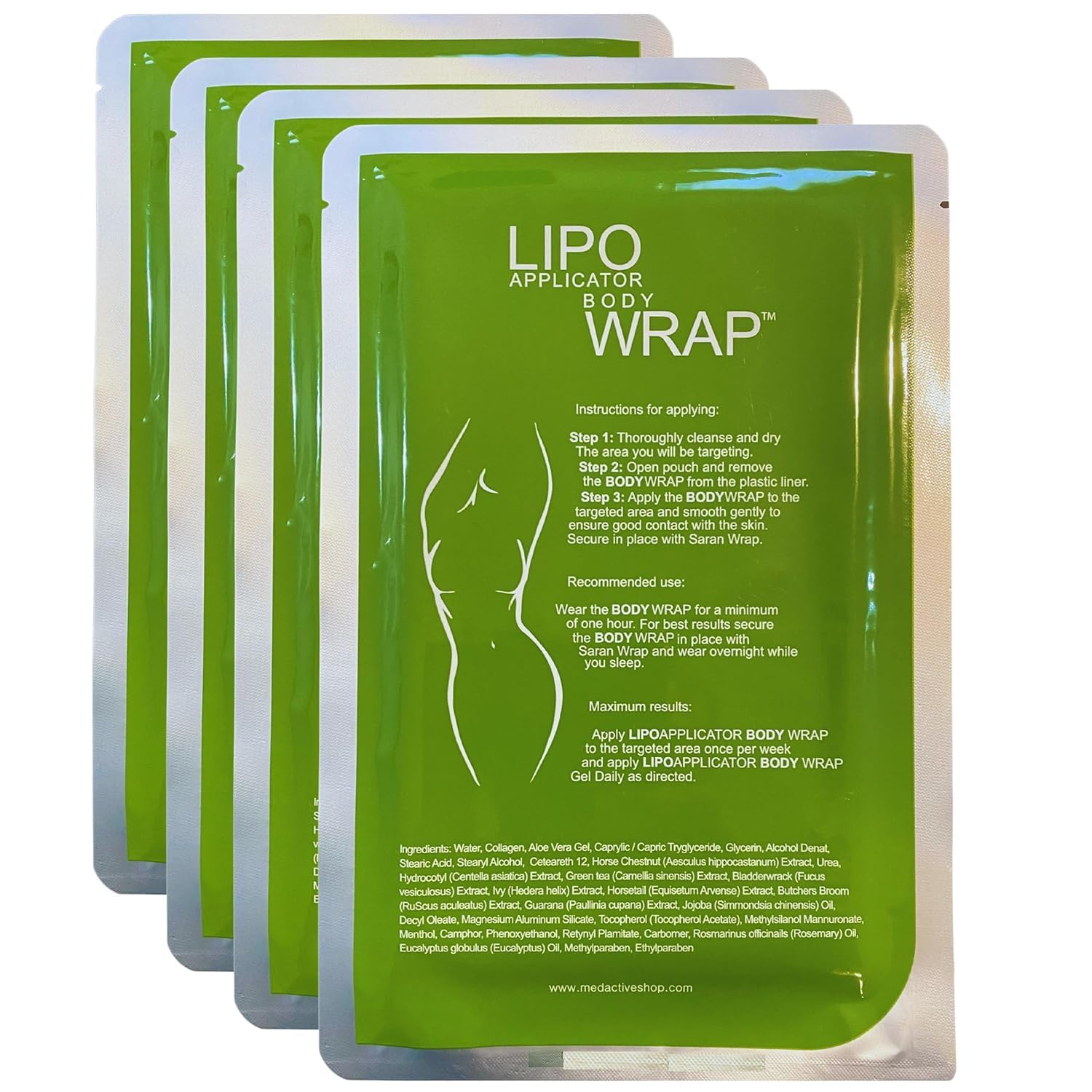 Parches Reafirmantes De Envoltura Corporal - Parches De Té Verde Y Algas Marinas | Para Abdomen, Cintura, Piernas Y Brazos (4 Envolturas)