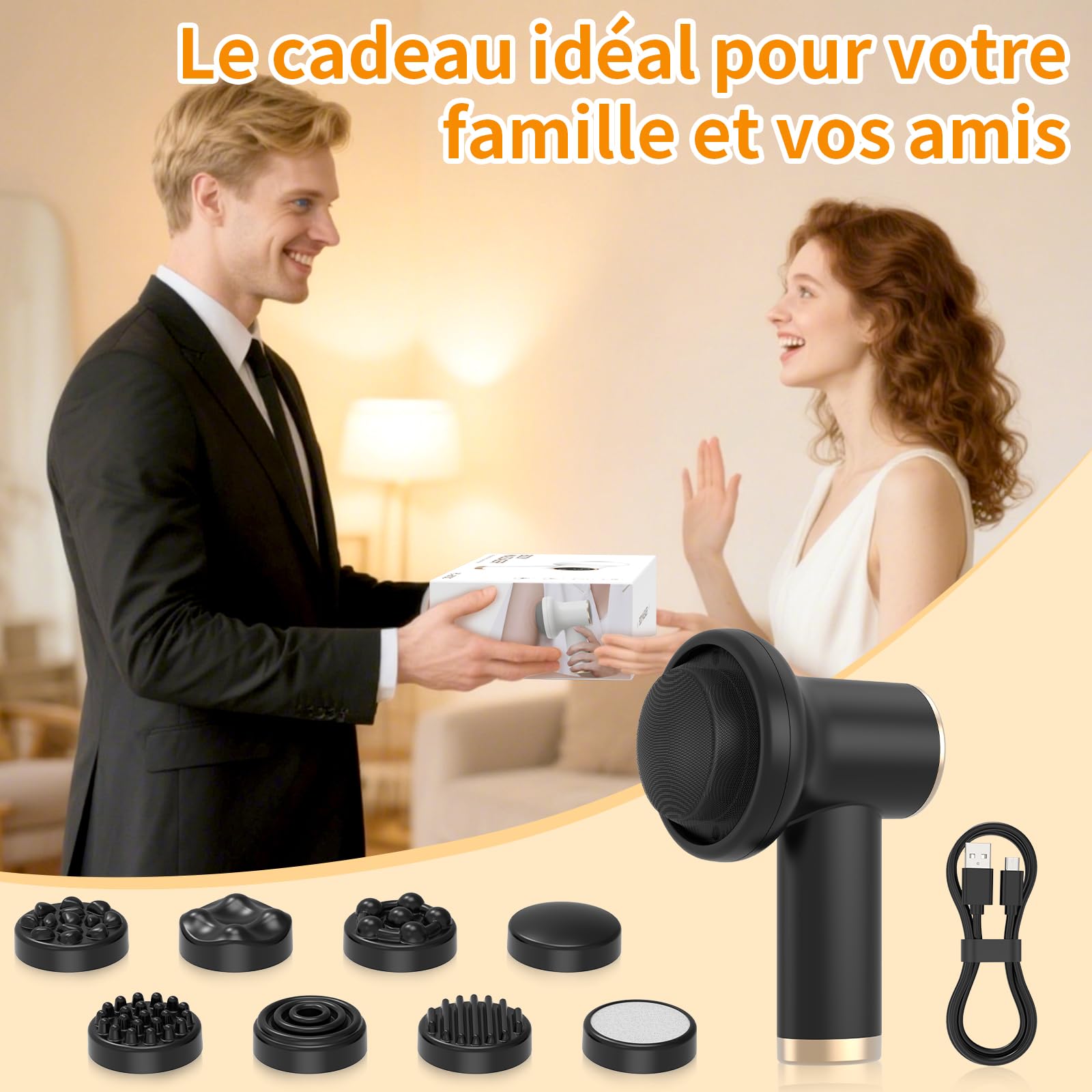 Masseur Anti-Cellulite Électrique Sans Fil Noir - Portable, 9 Niveaux de Vibration, Batterie 1800mAh - Pour Corps, Jambes et Ventre