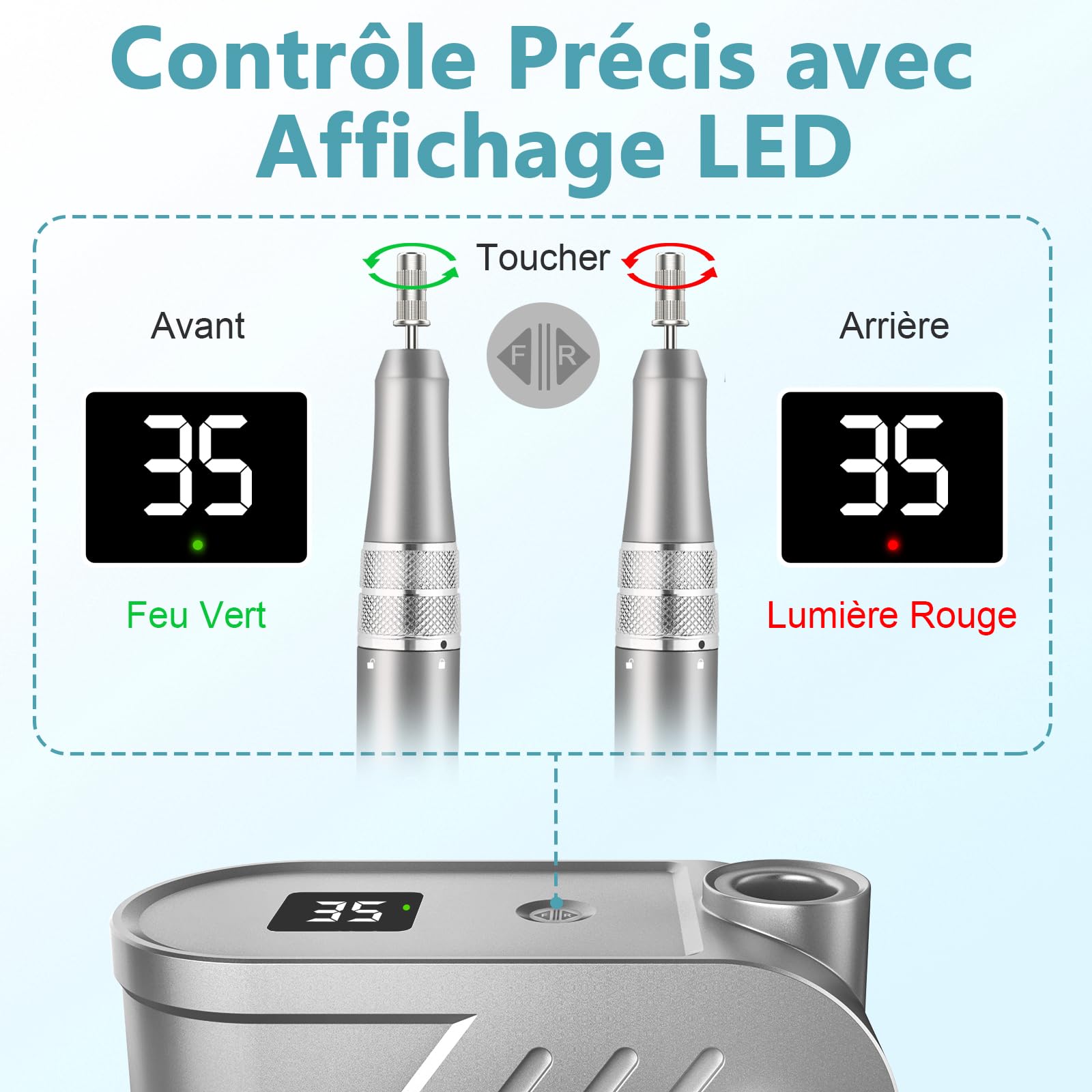 Ponceuse pour Ongles Électrique Professionnelle 35000 RPM - Multifonction Silencieuse avec Affichage LED, Bouton Pause & 6 Embouts - Machine Manucure/Pédicure pour Salon/Maison (Gris Élégant)