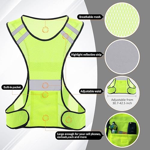 Miniatura 4 de TCCFCCT Chaleco reflectante para correr, equipo de correr de alta visibilidad con bolsillo grande