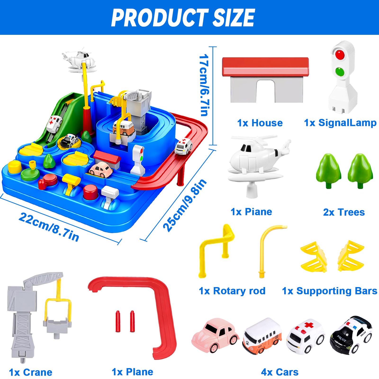 XUNIVERS - Giocattoli d'avventura in auto, pista per auto, giocattoli d'avventura, giocattolo educativo e interattivo, giochi Montessori per bambini e ragazze, regalo con elicottero