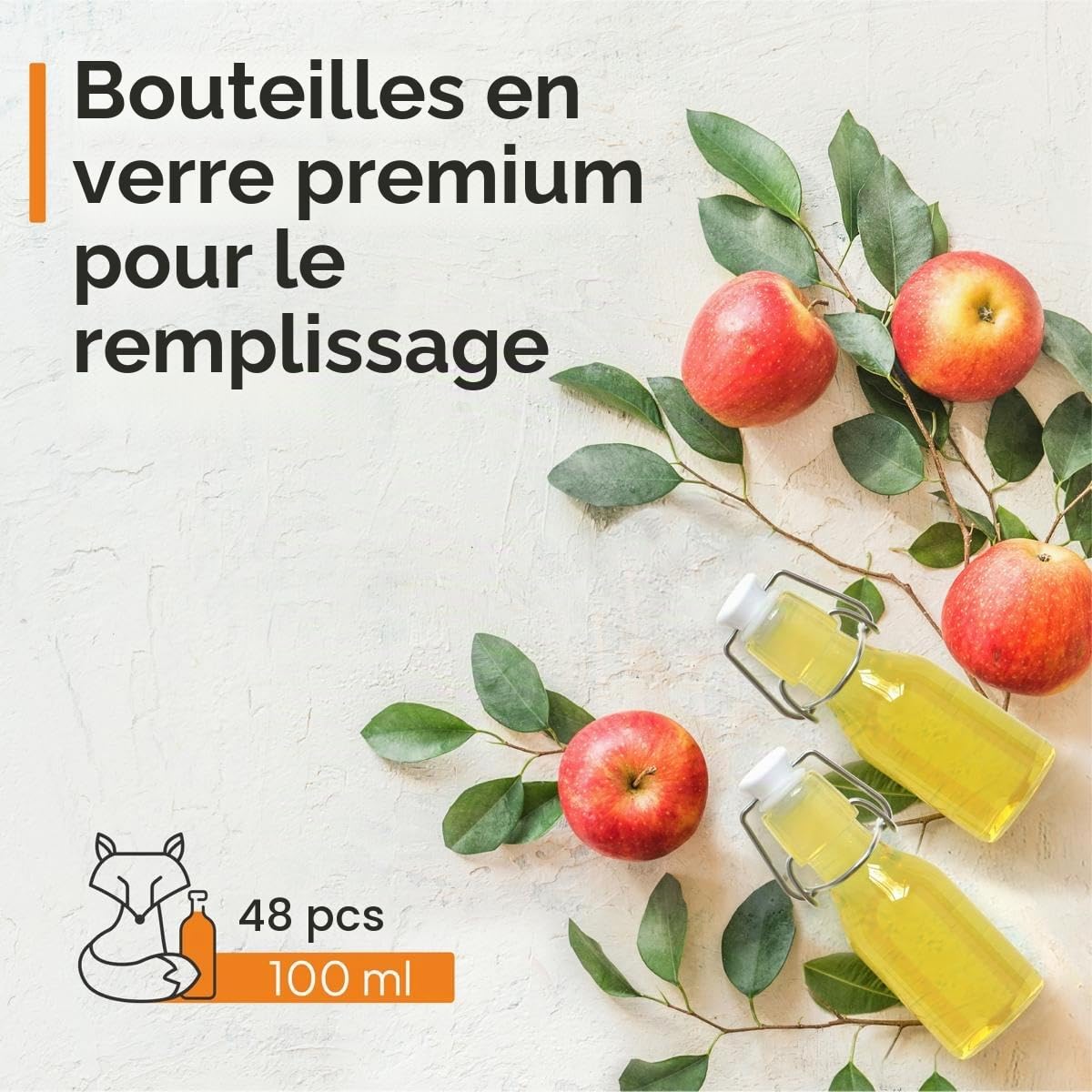 48x Bouteille en Verre avec Bouchon Mécanique 100ml - Bouteilles vides à remplir huile d'olive, bière, jus, liqueur