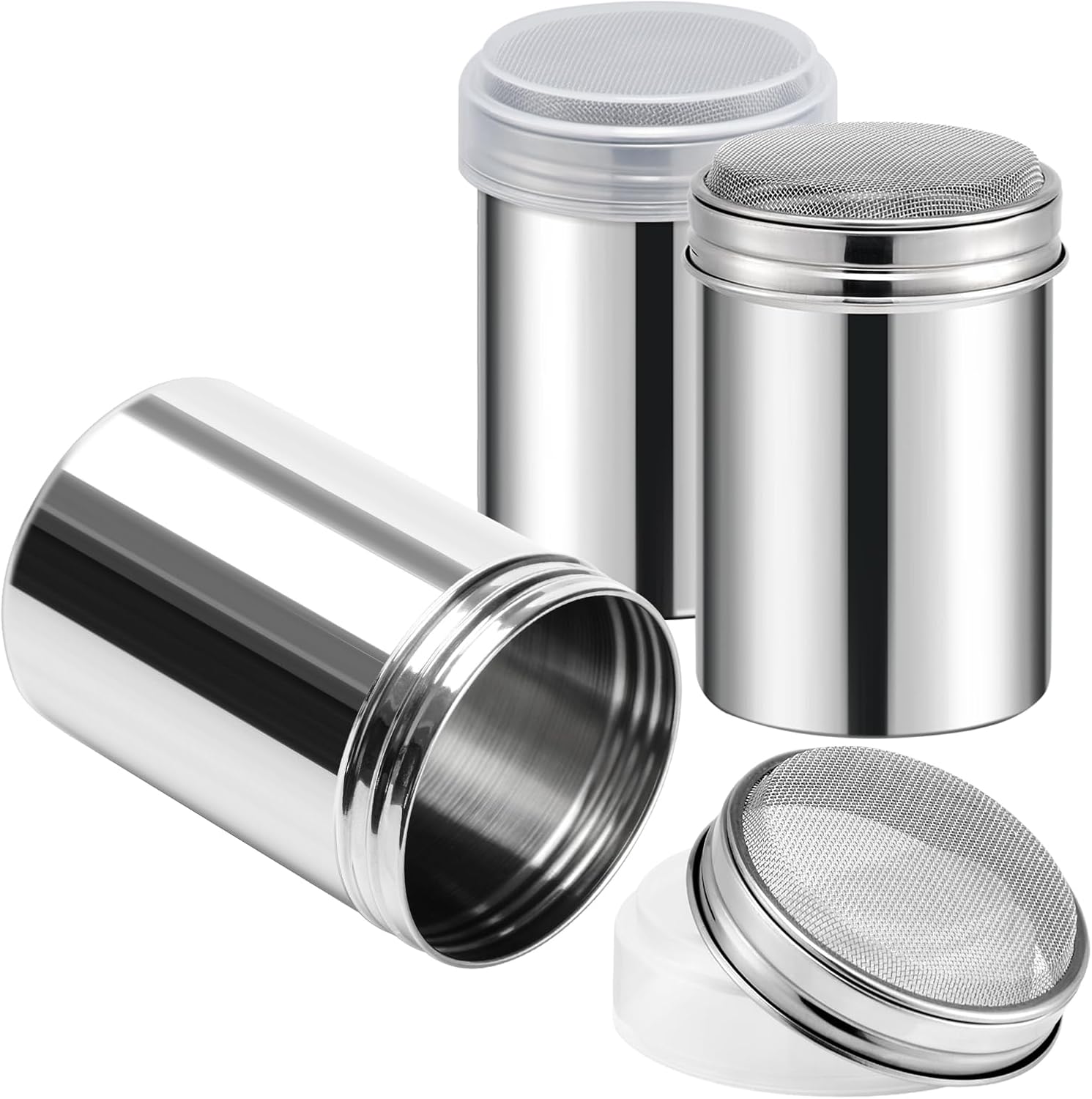 Xthuge 3pcs Powder Sugar Shaker Duster, Stainless Steel Powder Sugar Shaker with Lid