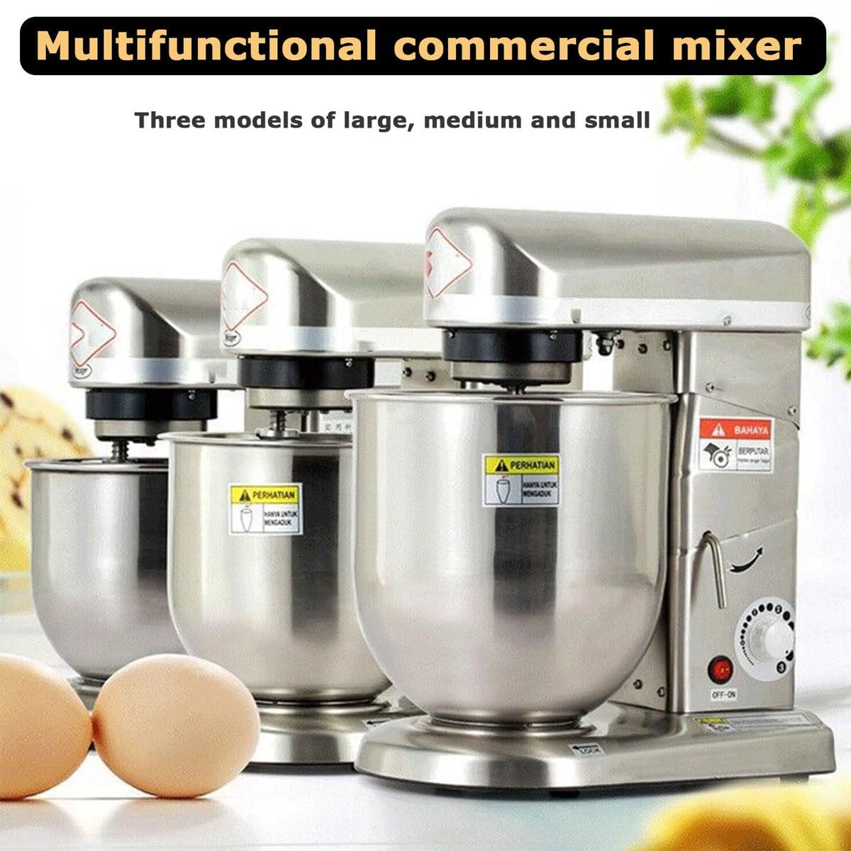 Elektrischer Standmixer, 500W Küchenmixer mit Rührschüssel, Schlägel & Knethaken, 3 Geschwindigkeitsstufen, für Backen und Teigzubereitung, Edelstahl, 10L Kapazität