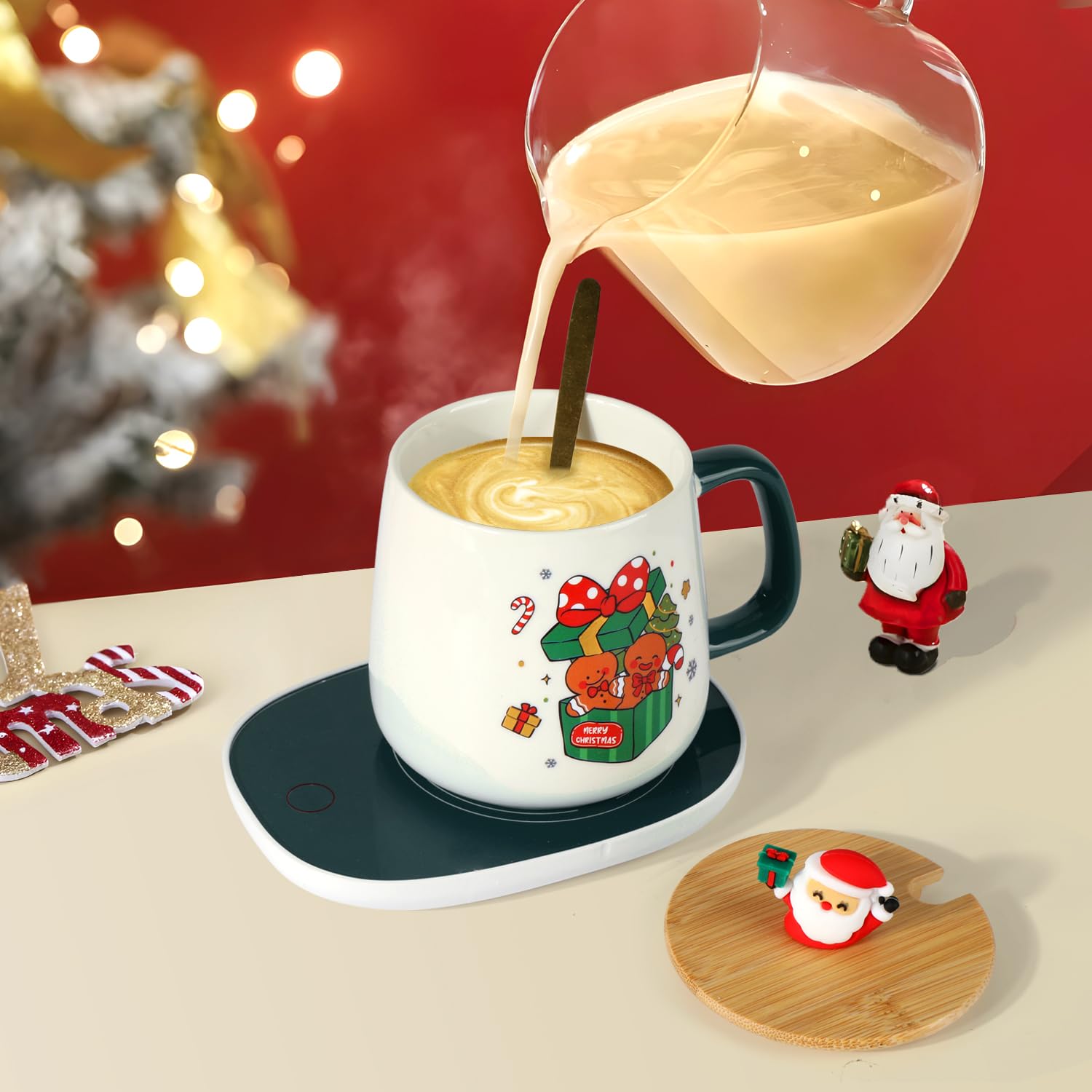 Chauffe-tasse chauffant pour Noël, chauffe-tasse électrique, chauffe-café, tasse de Noël de 400 ml, tasses de Noël (motif éléphant)