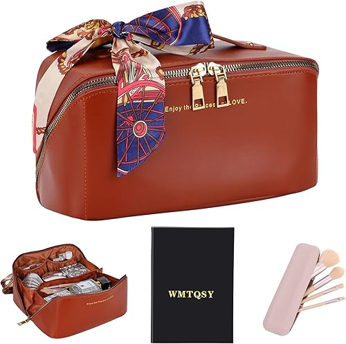Miniatura 5 de Bolsa de cosméticos de viaje de gran capacidad Bolsa de cosméticos de doble capa transparente para mujeres, bolsa de cepillo de maquillaje de paja