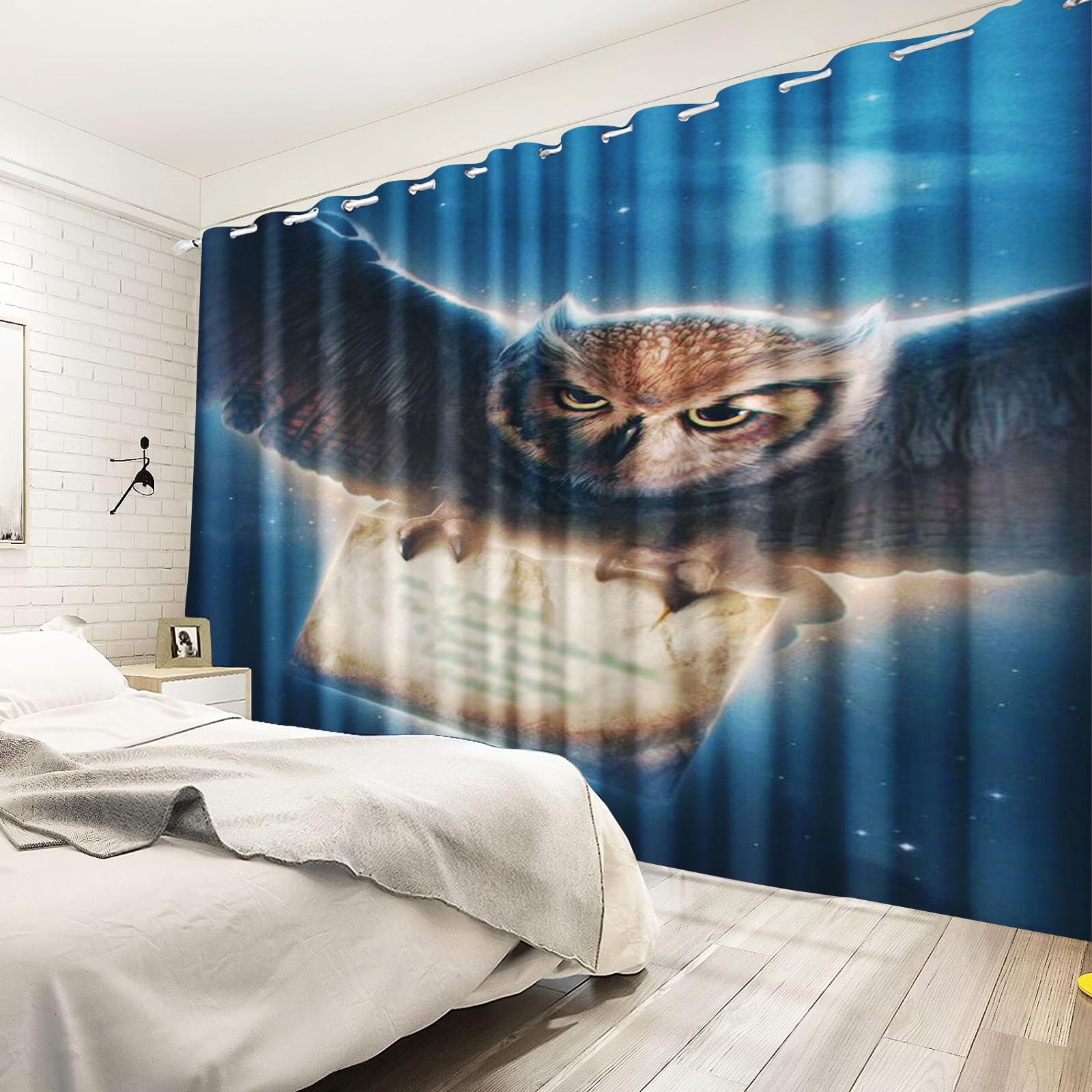 KIDSLOVE Eule Verdunkelungsvorhänge Cartoon-Eule Blickdicht Vorhänge Eule Verdunkelungsvorhang Für Schlafzimmer Kinderzimmer (5,183x160cm(BxH)/ 91.5x160cmx2)