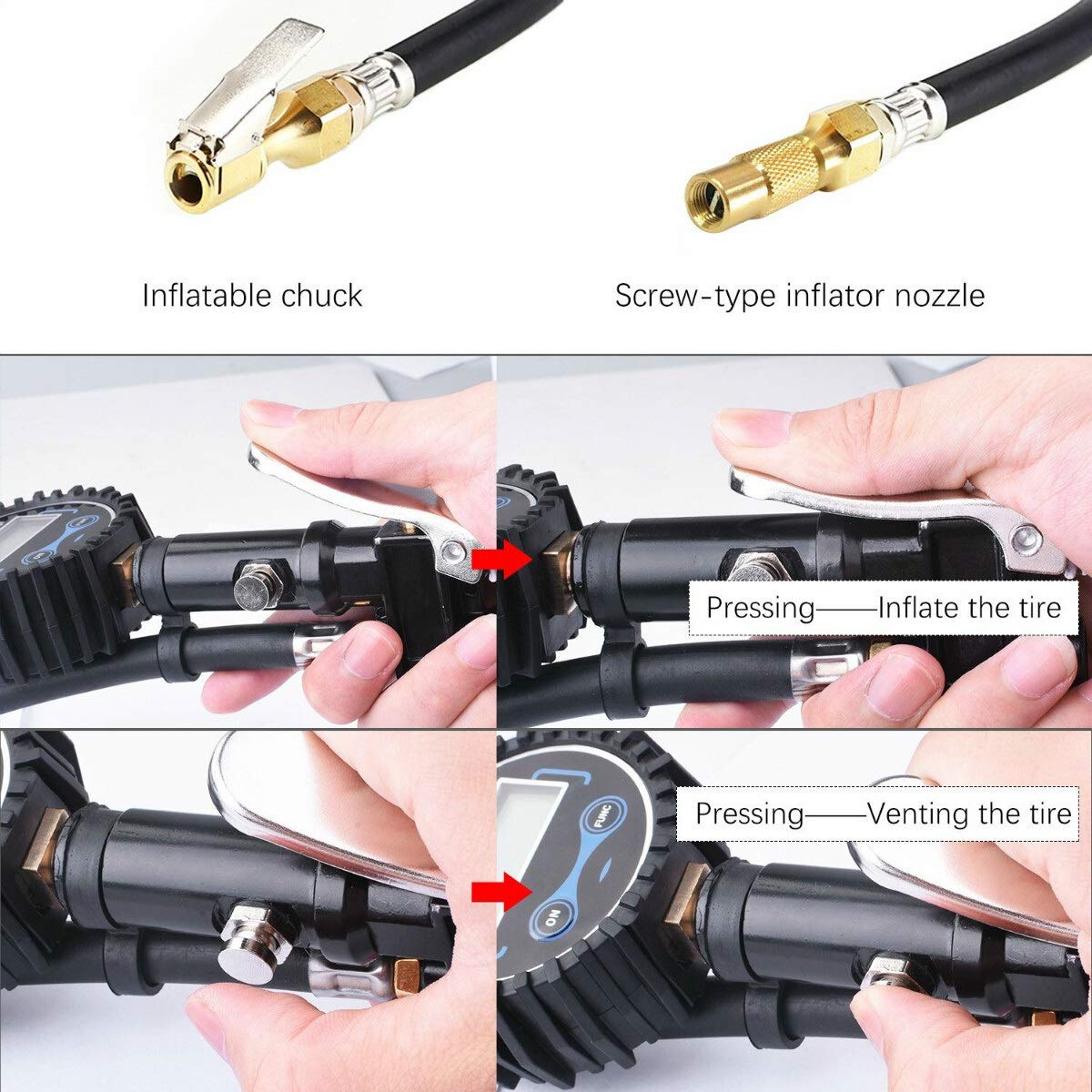 Tester digitale for pneumatici con display LCD da 200 PSI, manometro for pressione dell'aria, attacco rapido compatibile
