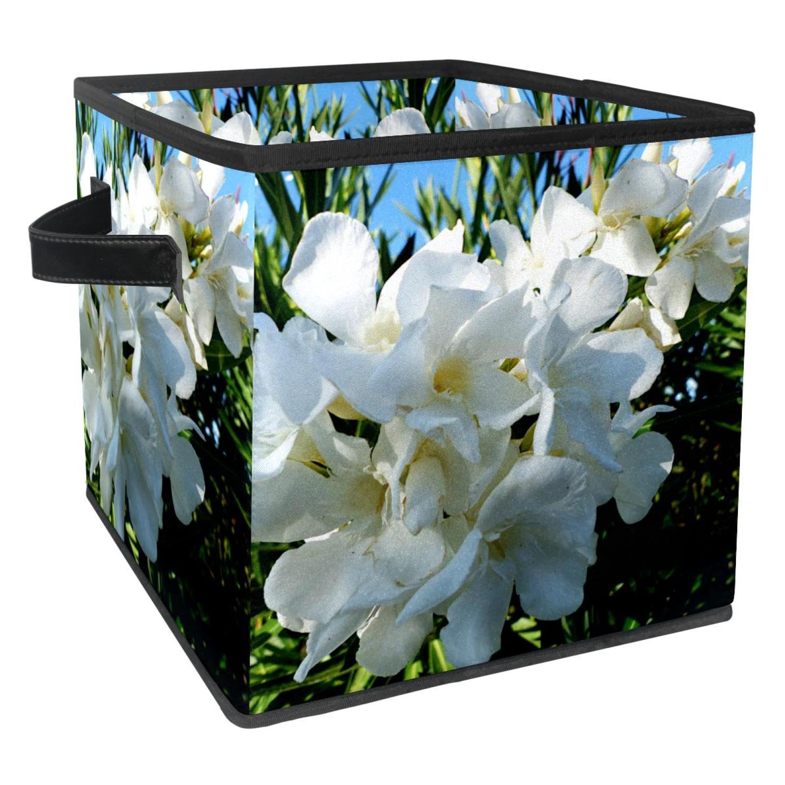 Boîte de rangement en tissu pliable cube placard armoire blanc laurier rose
