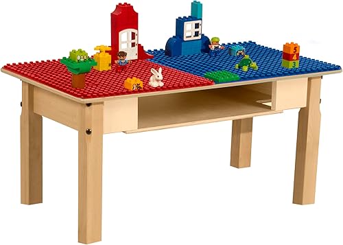 Miniatura 2 de Contender Time-2-Play - Mesa de juego de lujo compatible con duplo de madera dura roja y azul para niños con almacenamiento, escritorio de