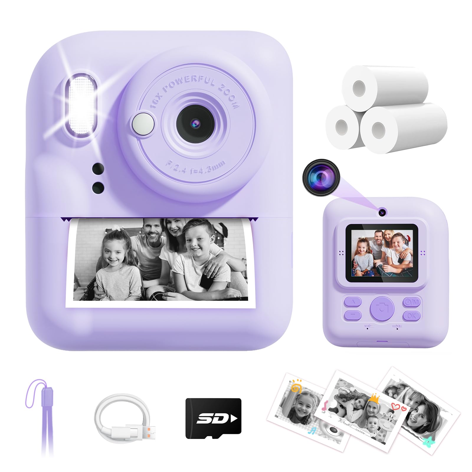 Joyjam Upgrade Kids Camera Instant Print,HD 1080P 30MP Dual-Lens Selfie Digital Camera for Kids with SD Card 3 Rolls Print Paper,Christmas Birthday Gifts Toys for Boys Girls Age 3-12-image-15